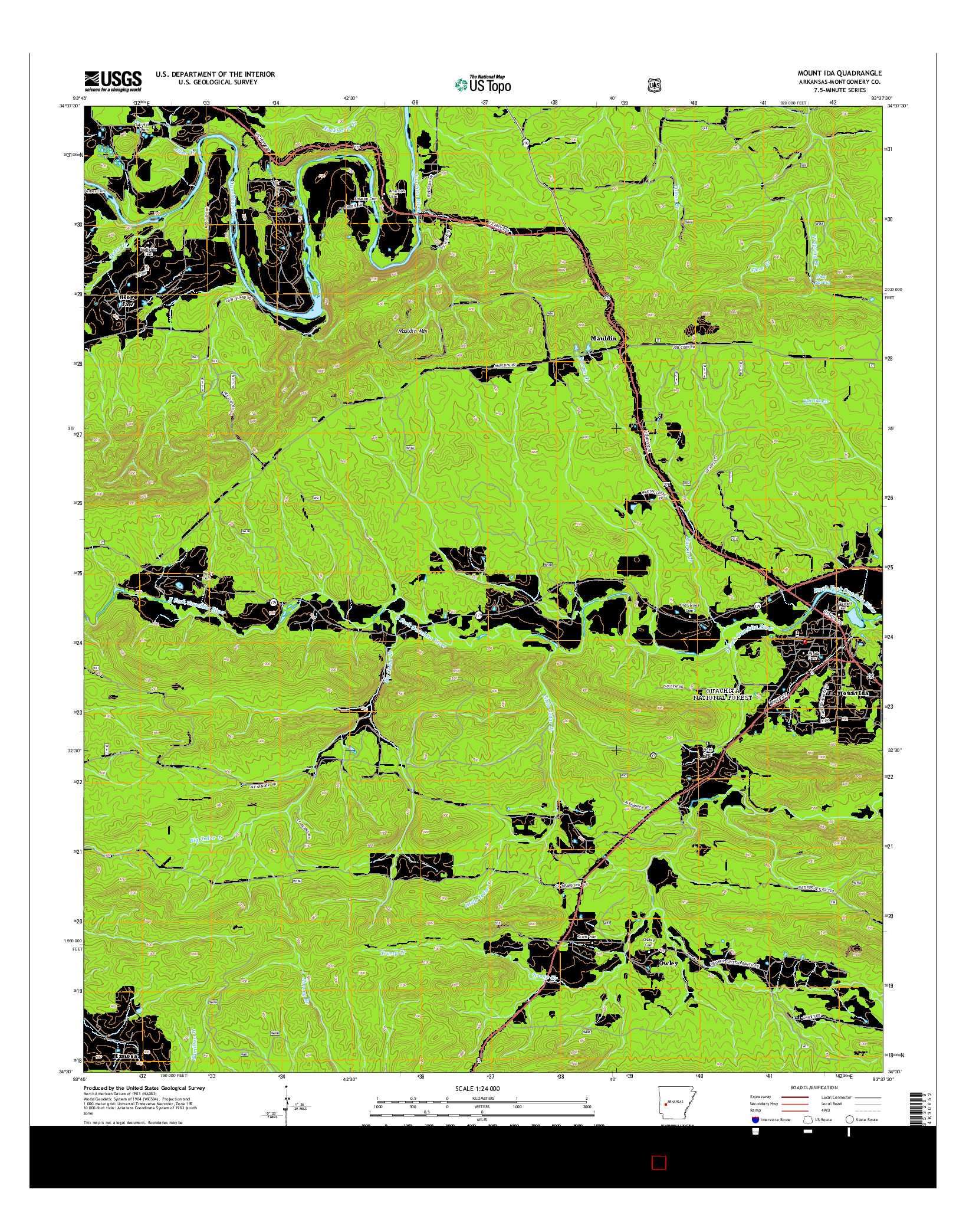 USGS US TOPO 7.5-MINUTE MAP FOR MOUNT IDA, AR 2014