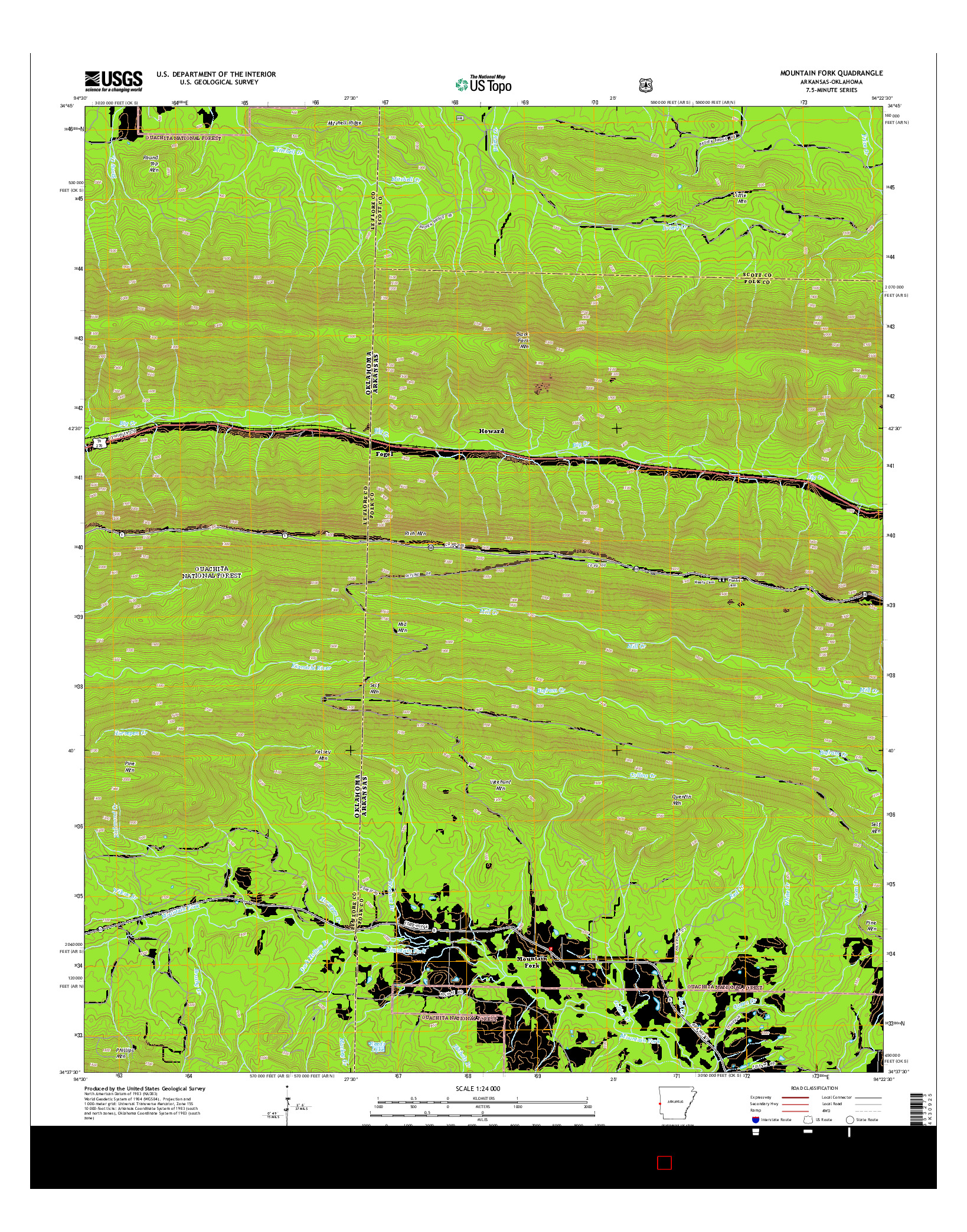 USGS US TOPO 7.5-MINUTE MAP FOR MOUNTAIN FORK, AR-OK 2014