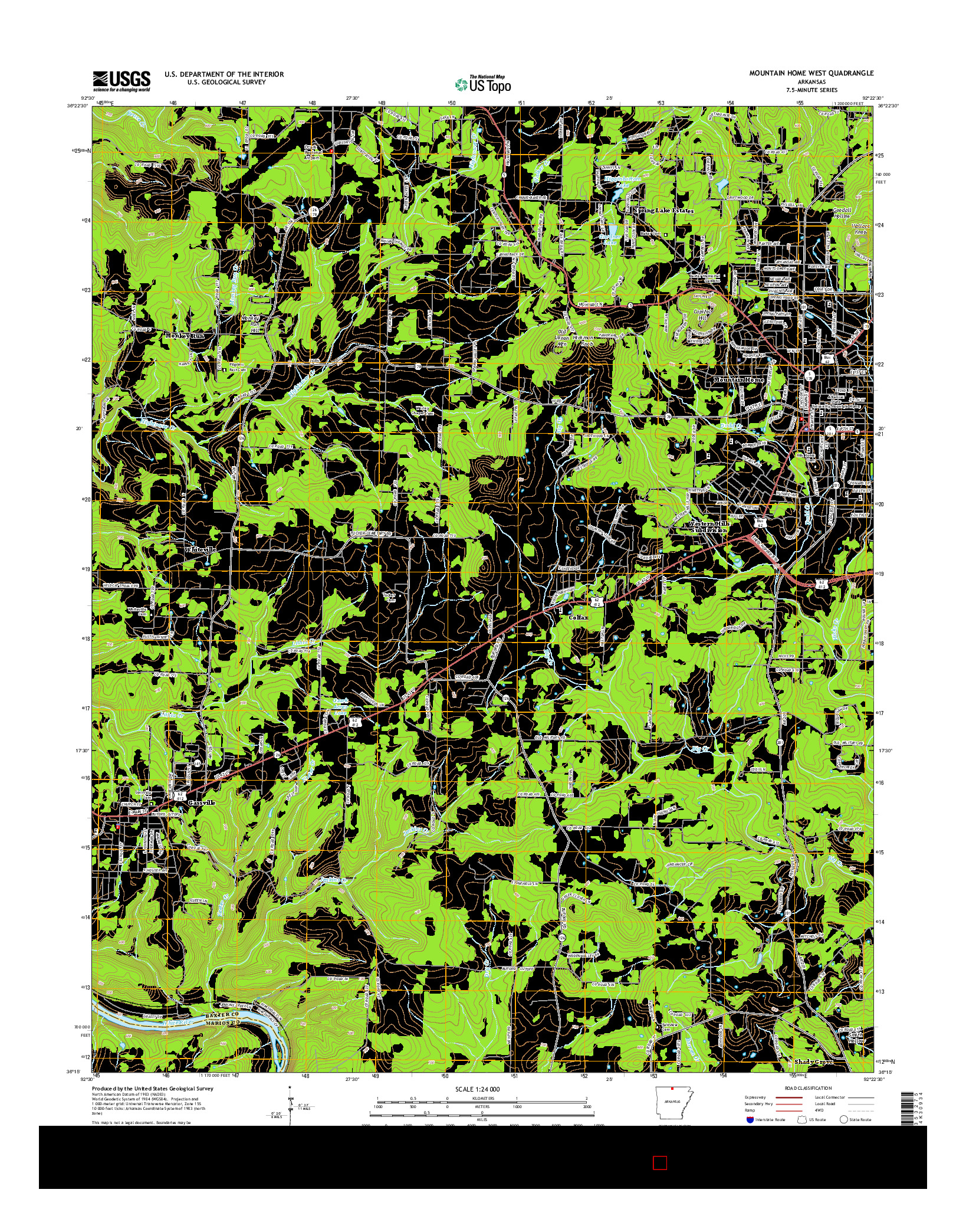 USGS US TOPO 7.5-MINUTE MAP FOR MOUNTAIN HOME WEST, AR 2014