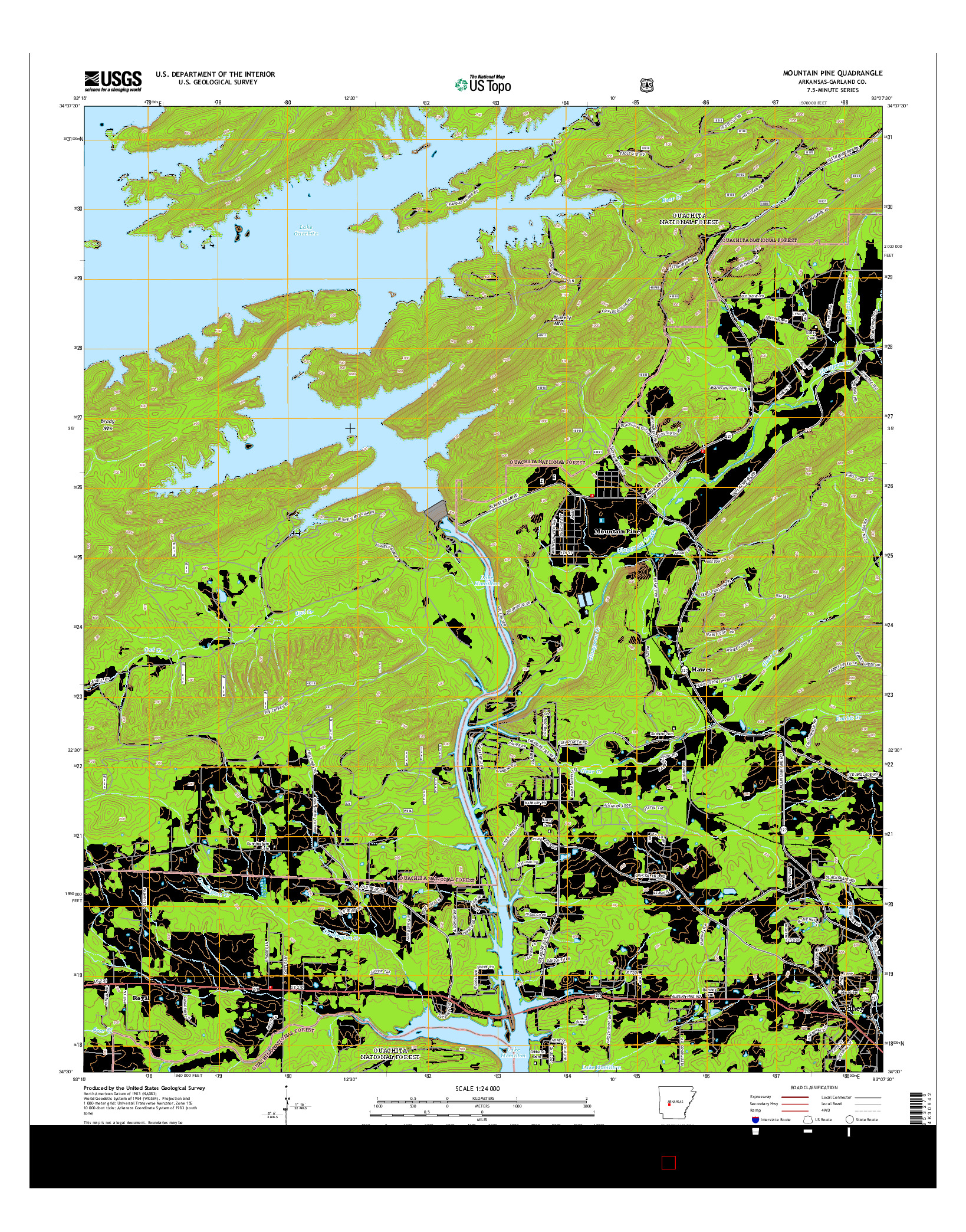 USGS US TOPO 7.5-MINUTE MAP FOR MOUNTAIN PINE, AR 2014