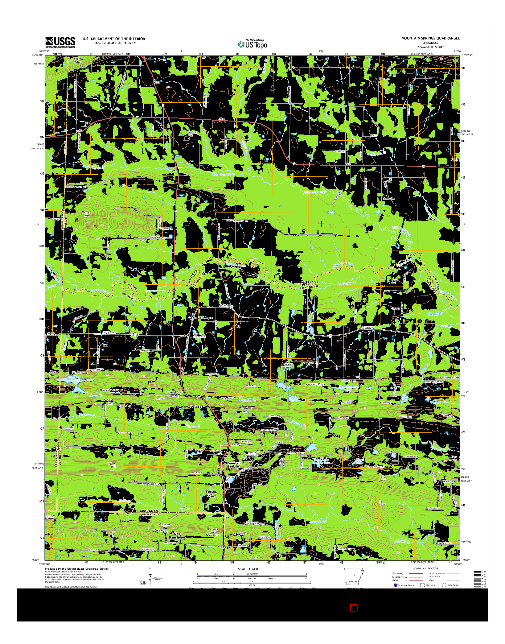 USGS US TOPO 7.5-MINUTE MAP FOR MOUNTAIN SPRINGS, AR 2014