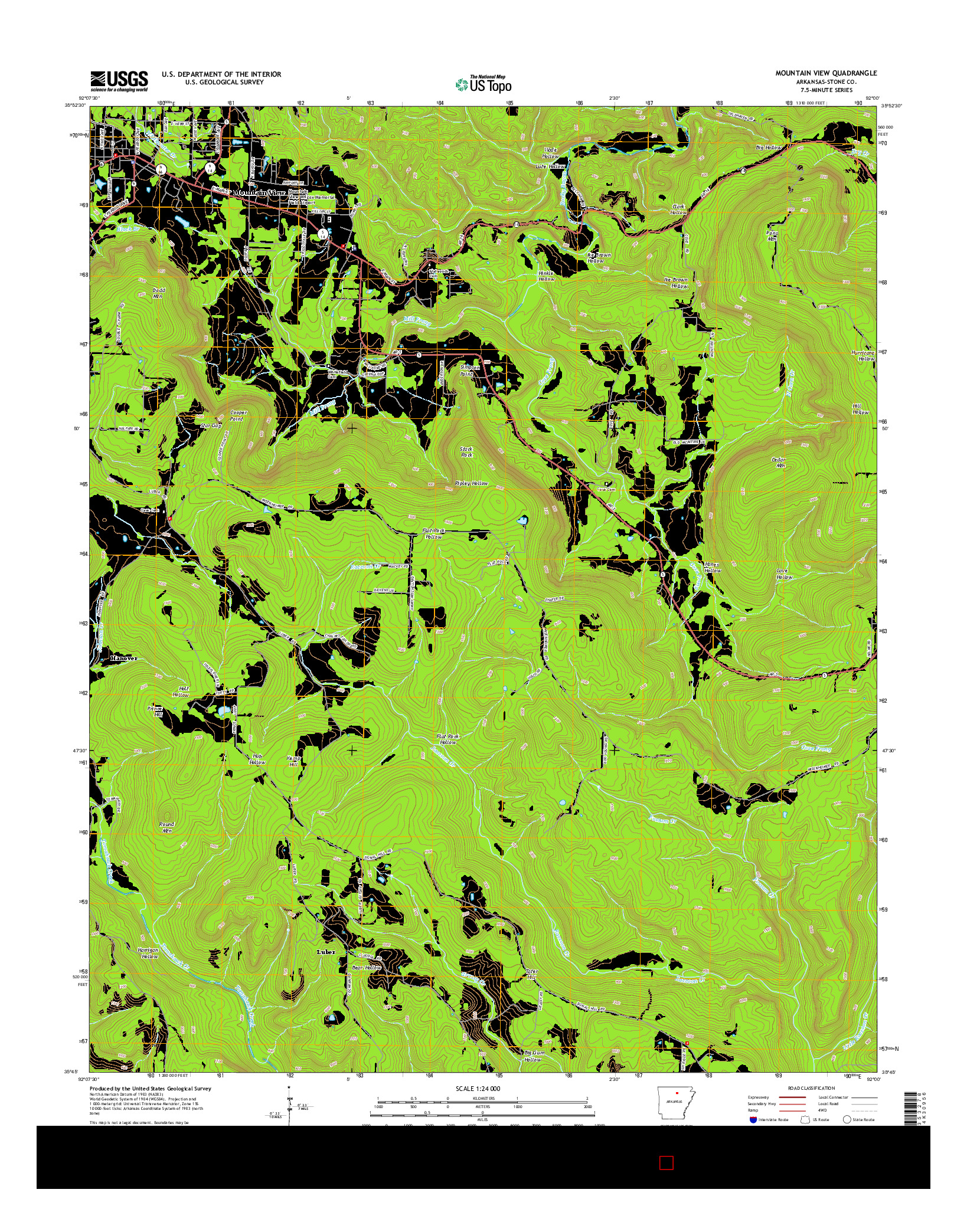 USGS US TOPO 7.5-MINUTE MAP FOR MOUNTAIN VIEW, AR 2014