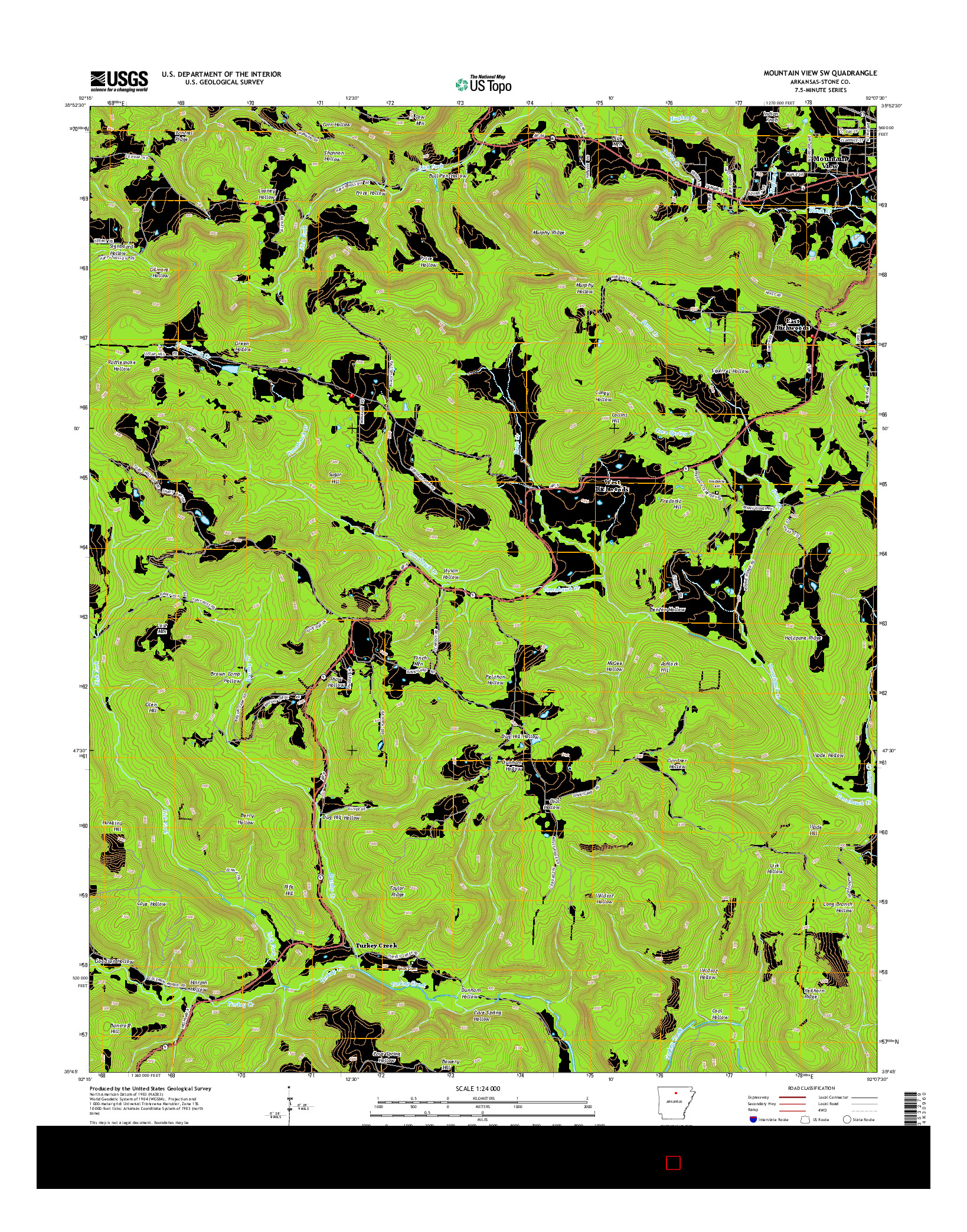 USGS US TOPO 7.5-MINUTE MAP FOR MOUNTAIN VIEW SW, AR 2014