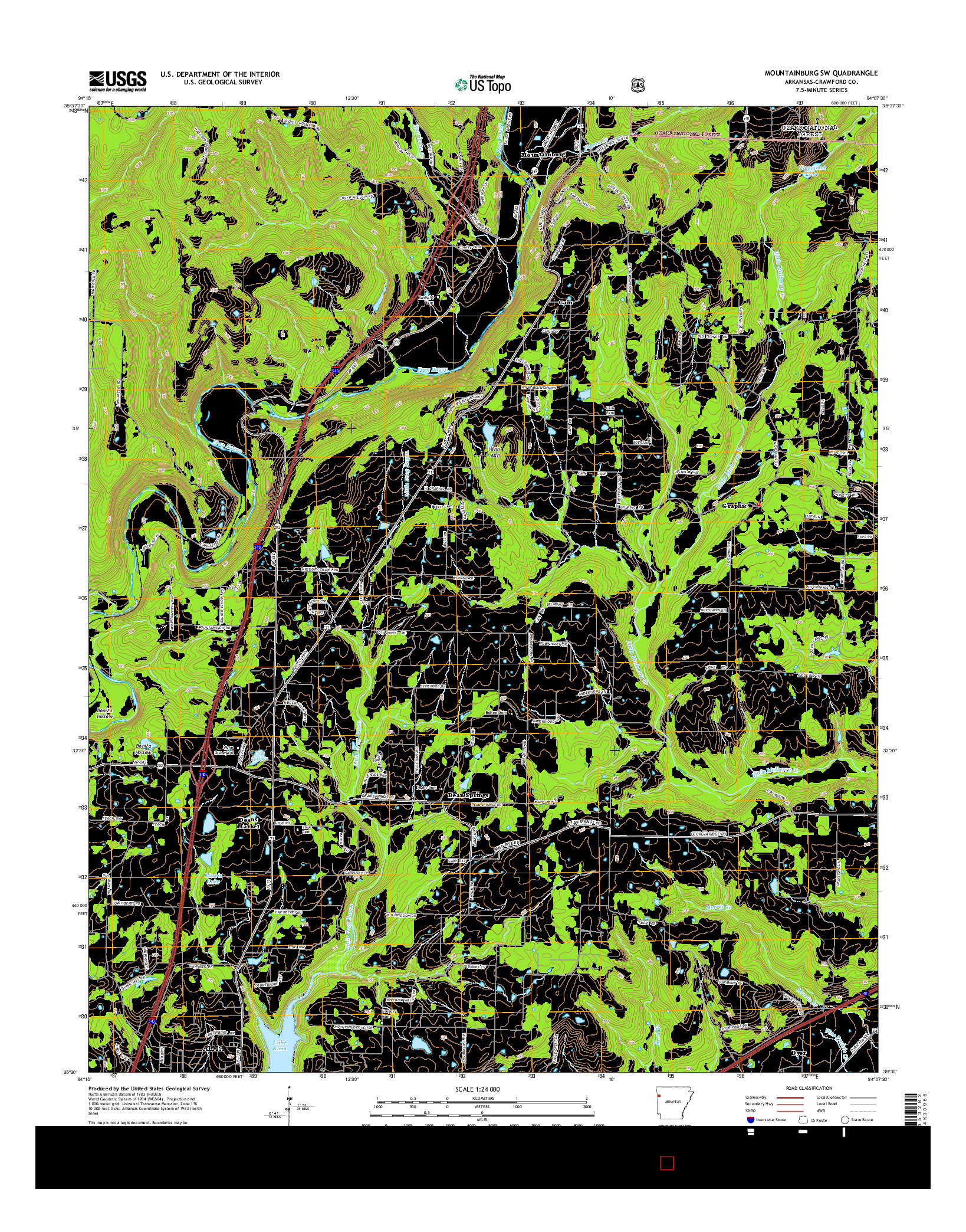 USGS US TOPO 7.5-MINUTE MAP FOR MOUNTAINBURG SW, AR 2014