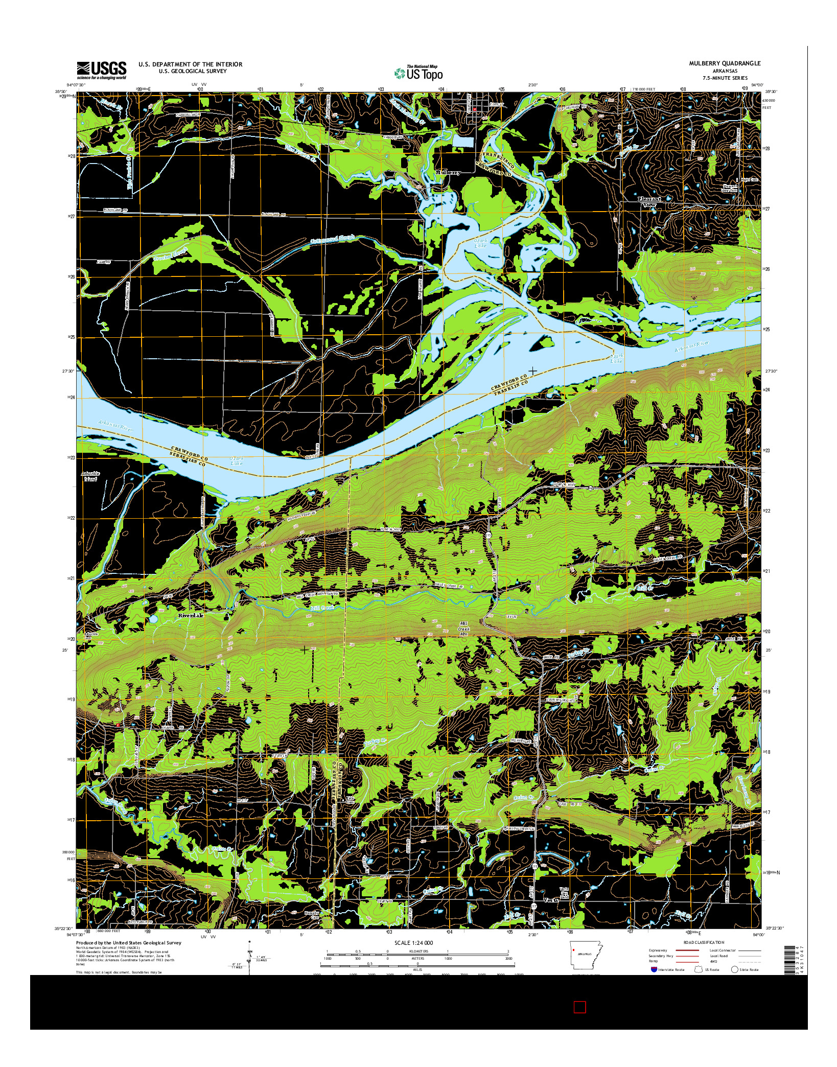 USGS US TOPO 7.5-MINUTE MAP FOR MULBERRY, AR 2014