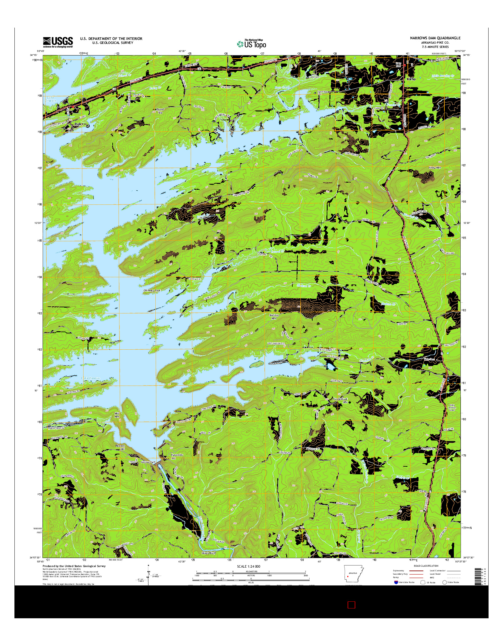 USGS US TOPO 7.5-MINUTE MAP FOR NARROWS DAM, AR 2014