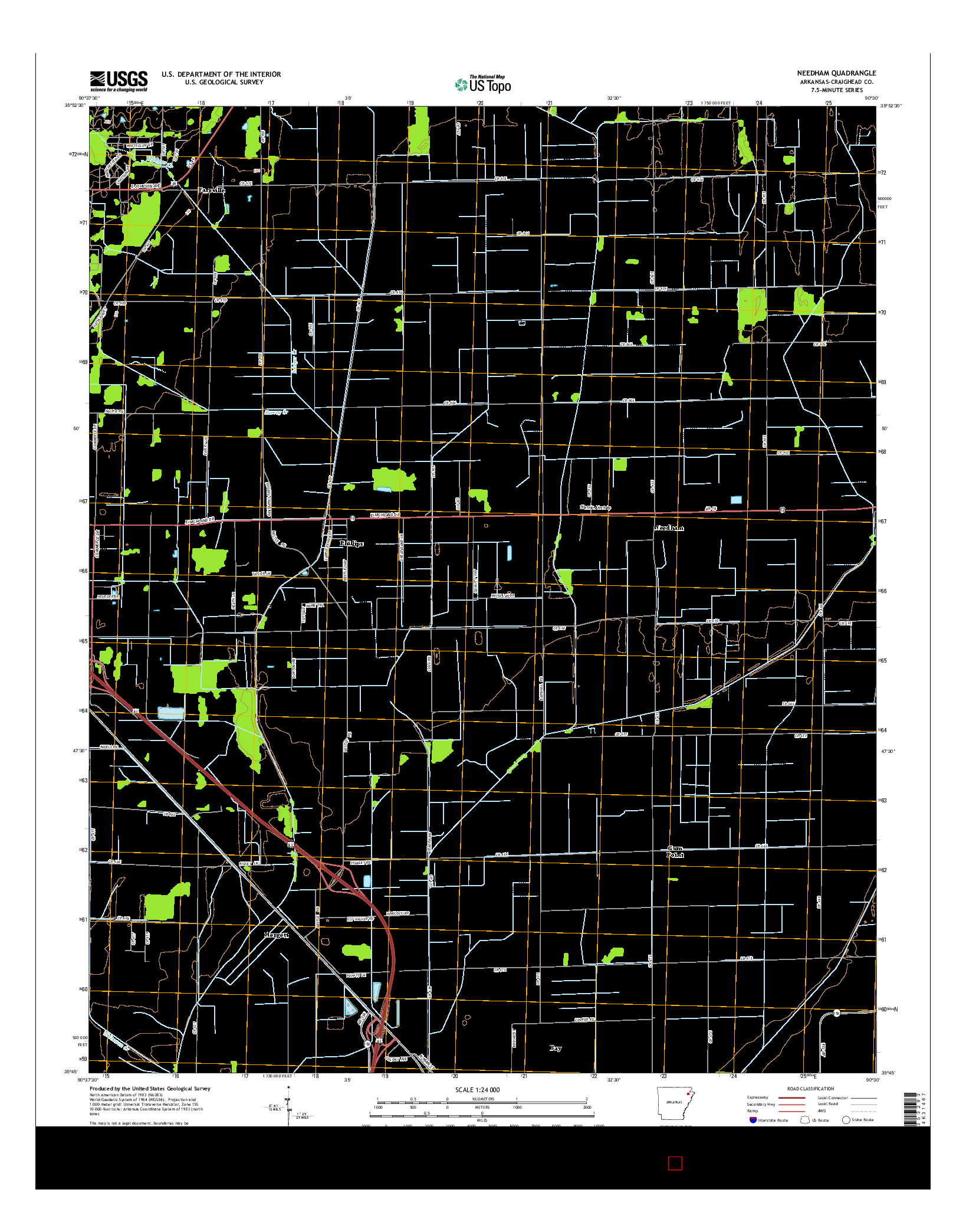 USGS US TOPO 7.5-MINUTE MAP FOR NEEDHAM, AR 2014