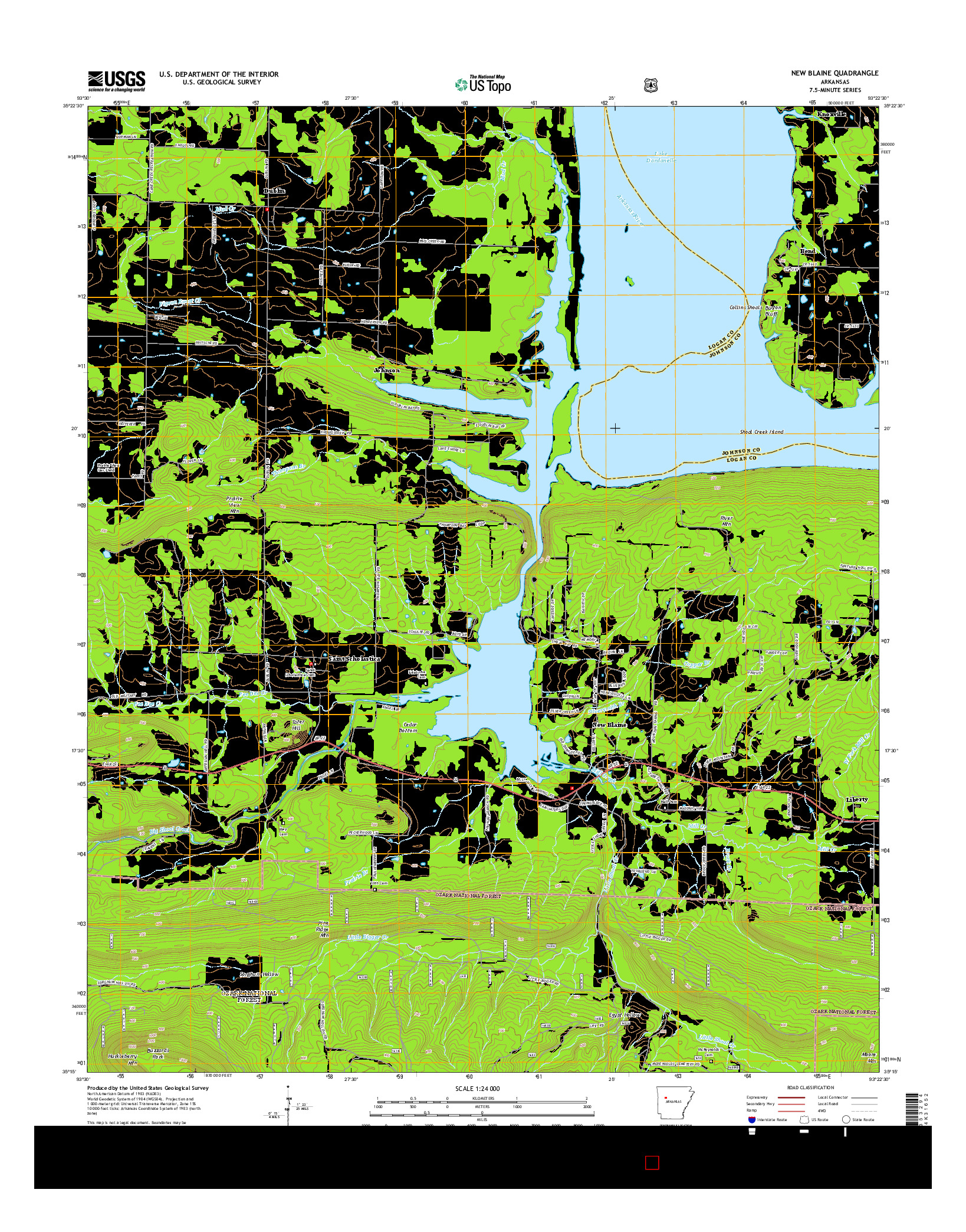 USGS US TOPO 7.5-MINUTE MAP FOR NEW BLAINE, AR 2014