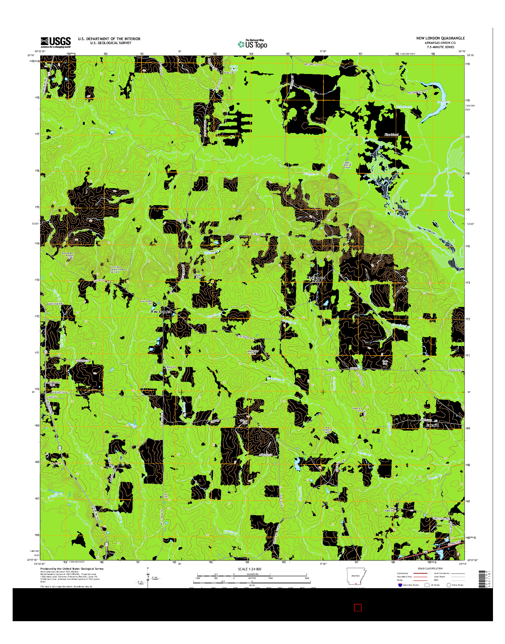 USGS US TOPO 7.5-MINUTE MAP FOR NEW LONDON, AR 2014