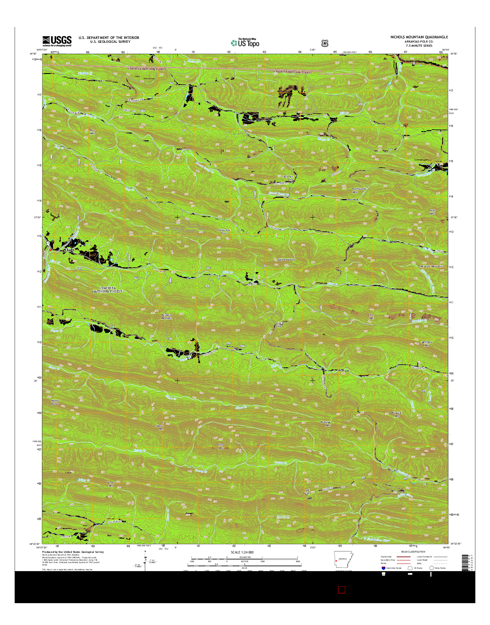 USGS US TOPO 7.5-MINUTE MAP FOR NICHOLS MOUNTAIN, AR 2014