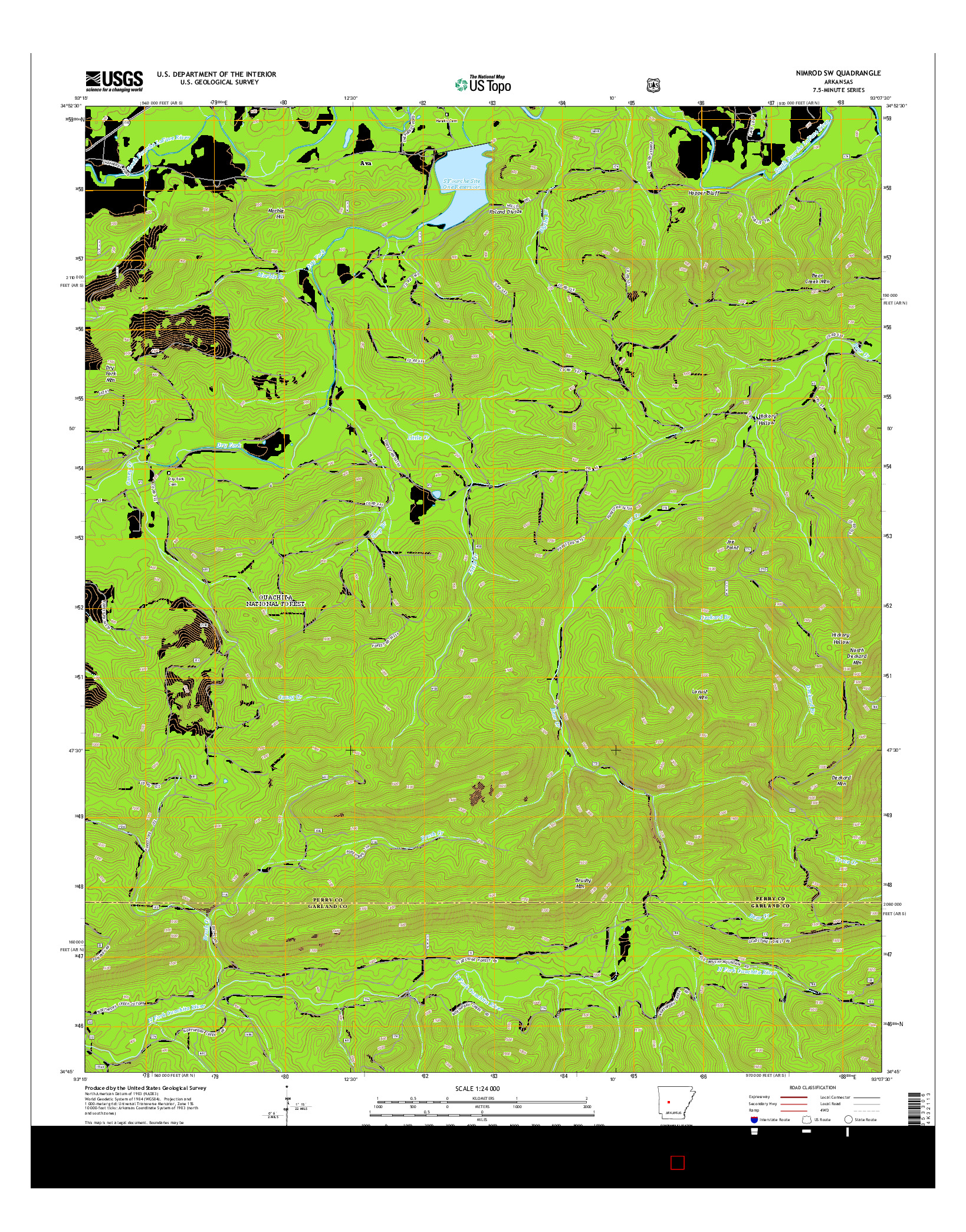 USGS US TOPO 7.5-MINUTE MAP FOR NIMROD SW, AR 2014