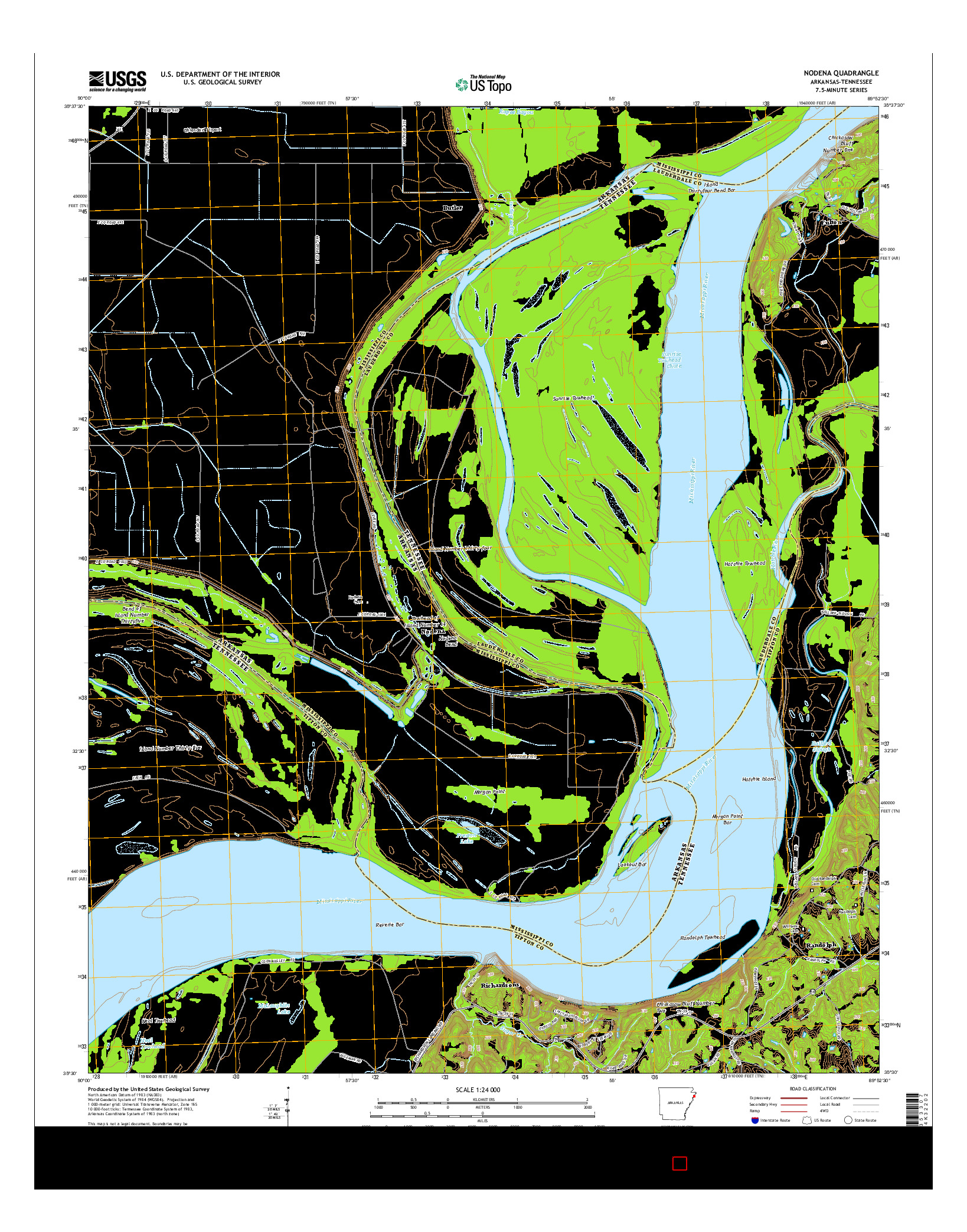 USGS US TOPO 7.5-MINUTE MAP FOR NODENA, AR-TN 2014