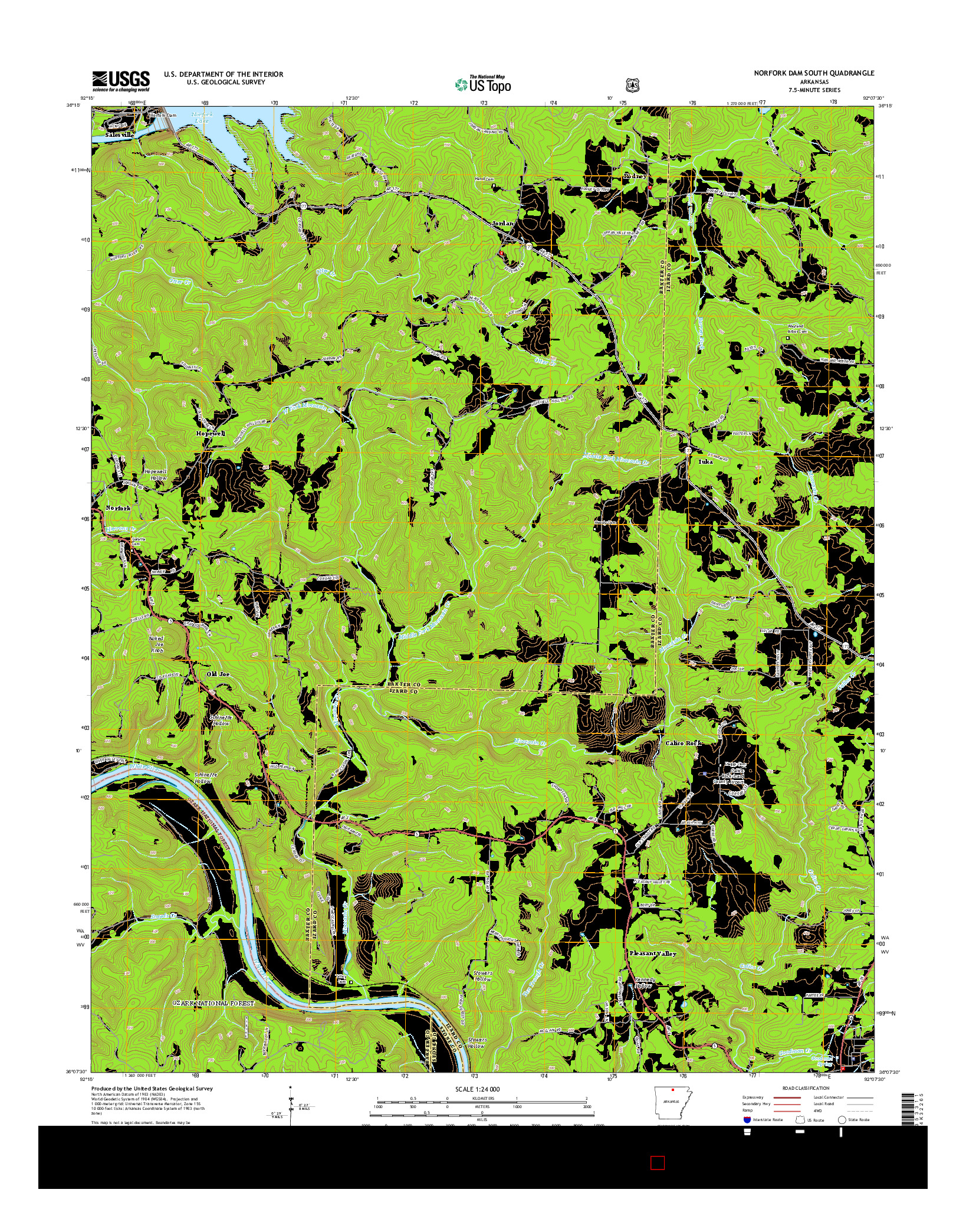 USGS US TOPO 7.5-MINUTE MAP FOR NORFORK DAM SOUTH, AR 2014