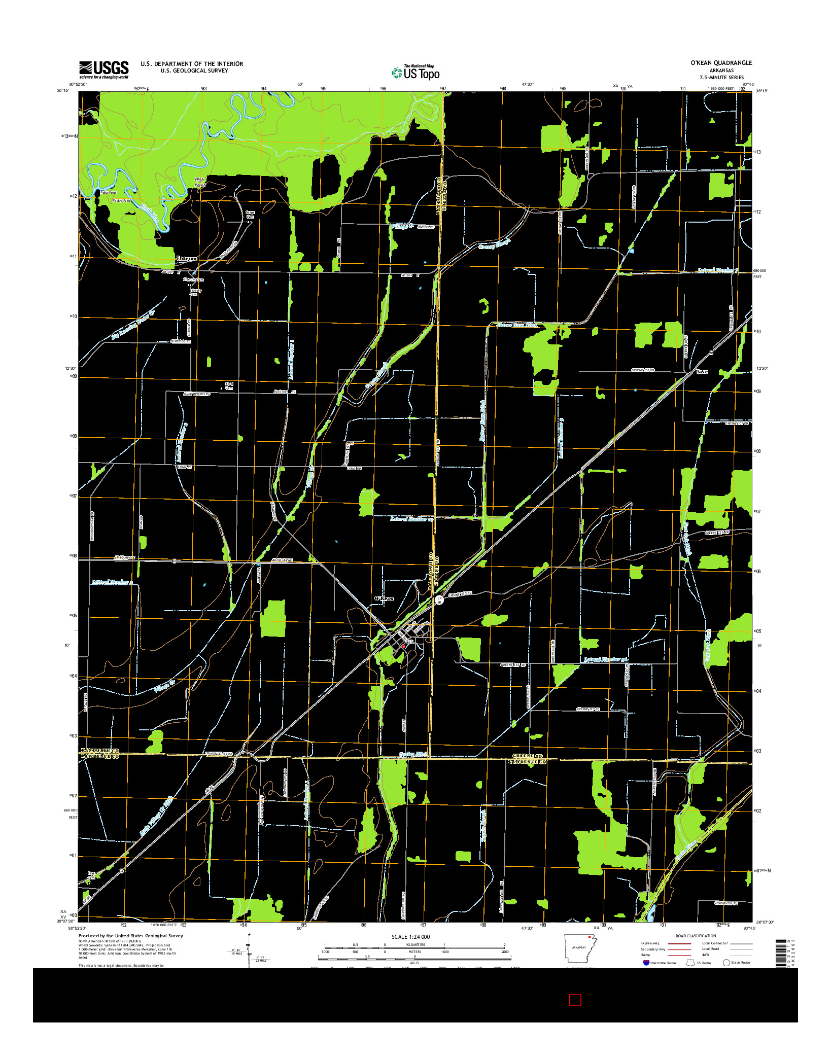 USGS US TOPO 7.5-MINUTE MAP FOR O'KEAN, AR 2014