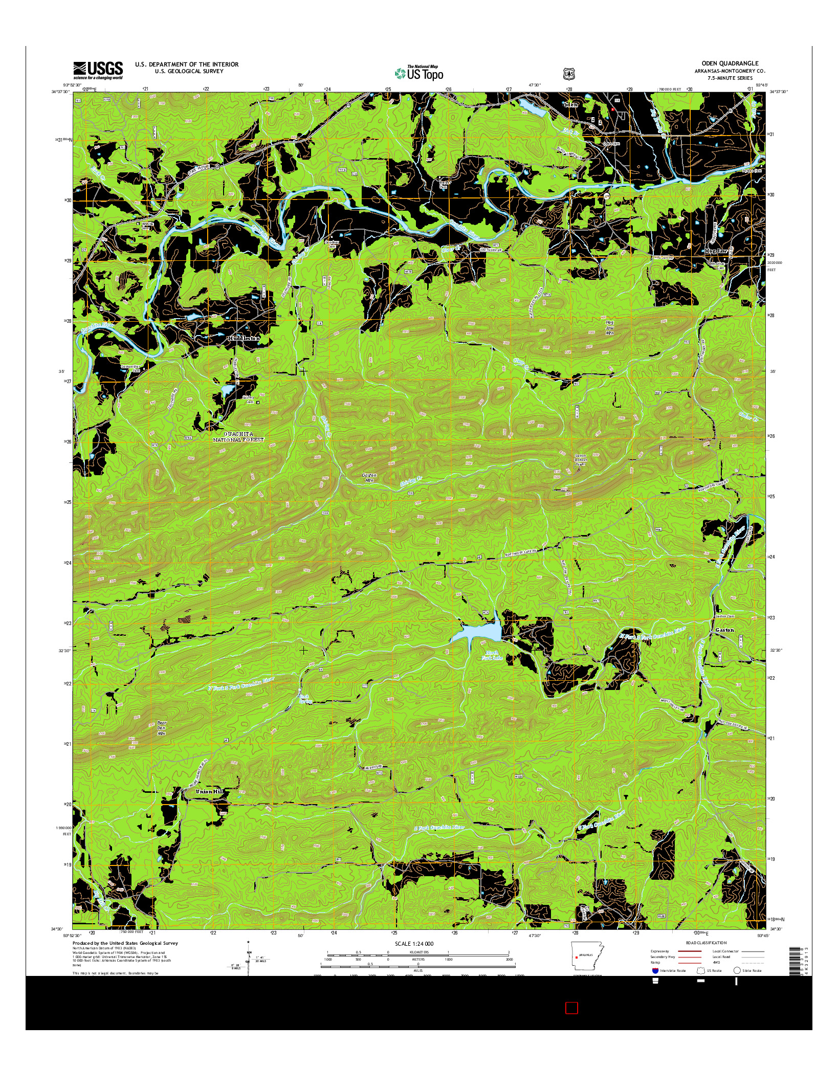 USGS US TOPO 7.5-MINUTE MAP FOR ODEN, AR 2014