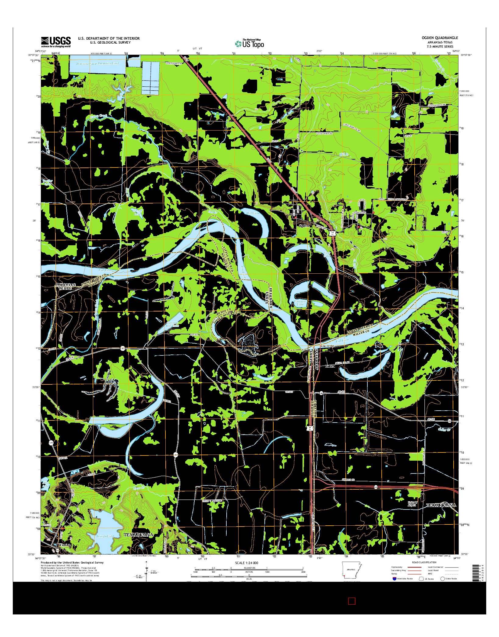 USGS US TOPO 7.5-MINUTE MAP FOR OGDEN, AR-TX 2014