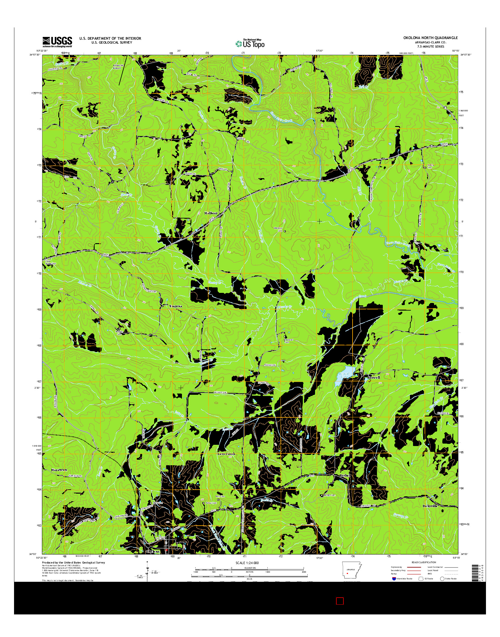 USGS US TOPO 7.5-MINUTE MAP FOR OKOLONA NORTH, AR 2014