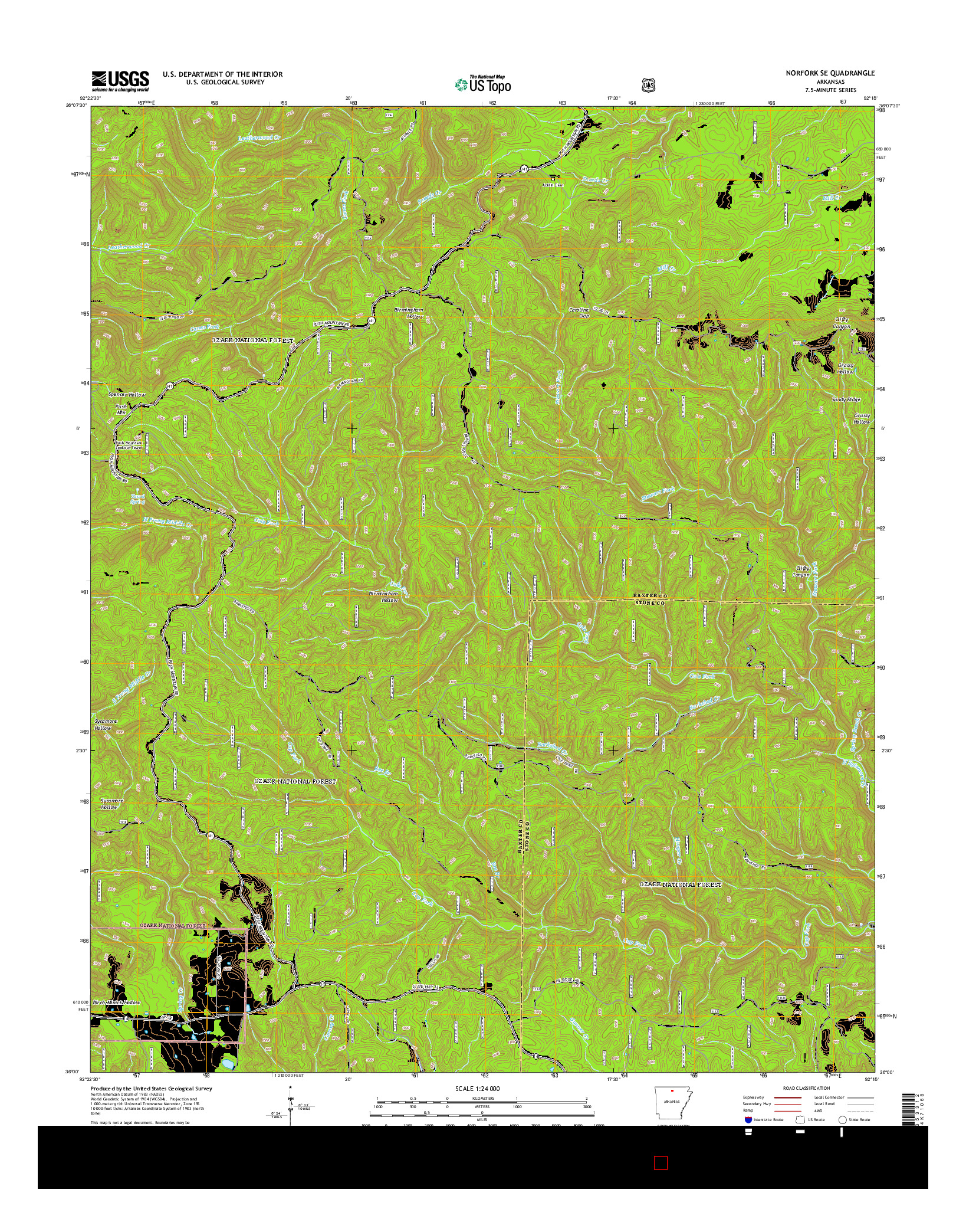 USGS US TOPO 7.5-MINUTE MAP FOR NORFORK SE, AR 2014