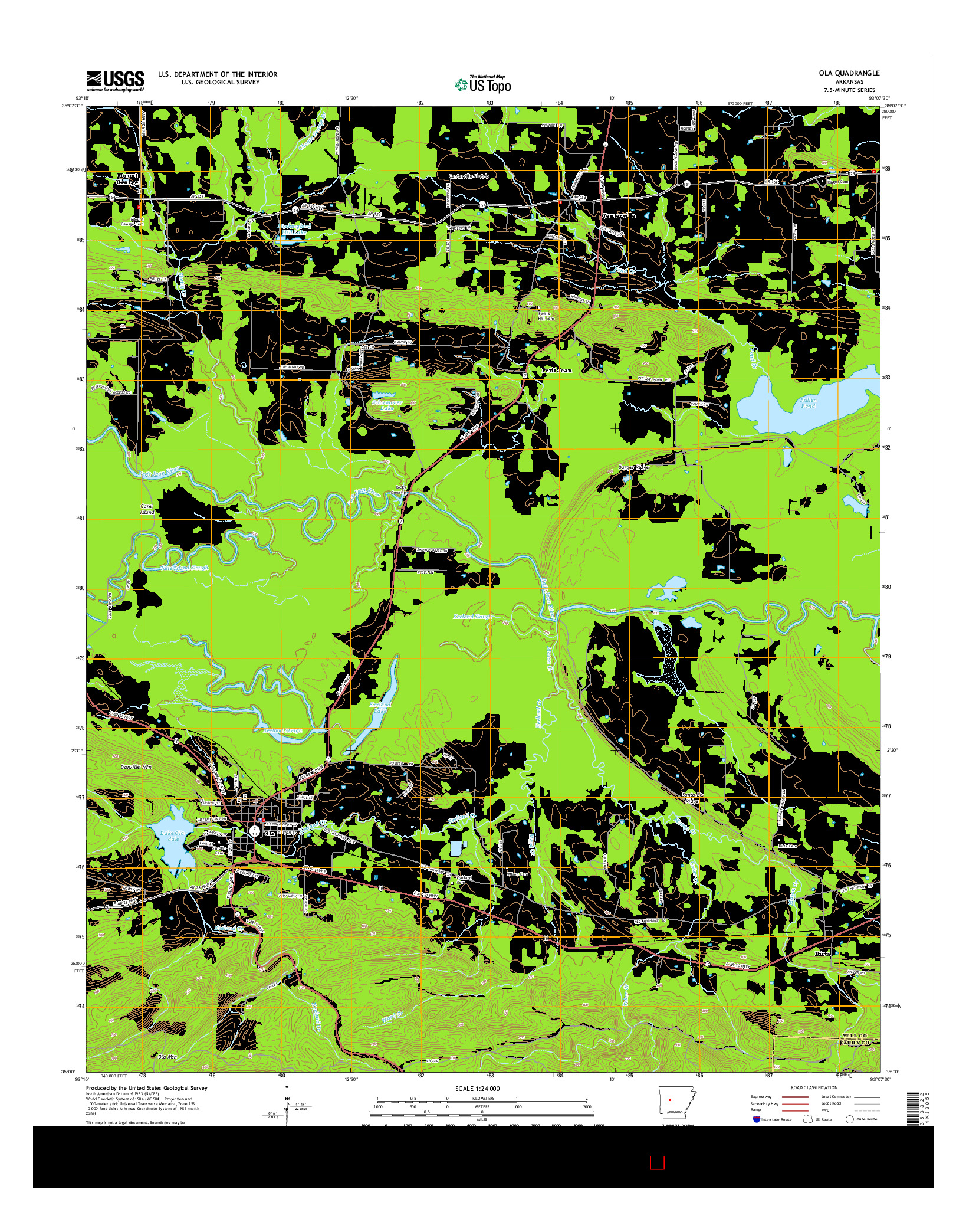 USGS US TOPO 7.5-MINUTE MAP FOR OLA, AR 2014