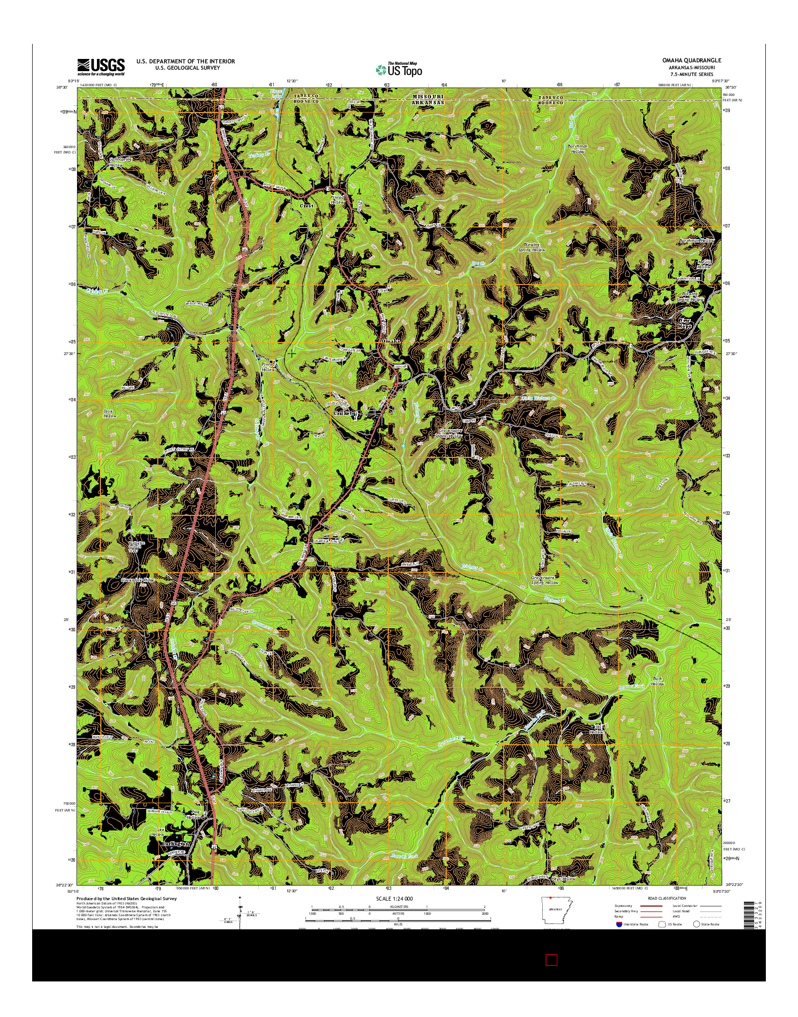 USGS US TOPO 7.5-MINUTE MAP FOR OMAHA, AR-MO 2014