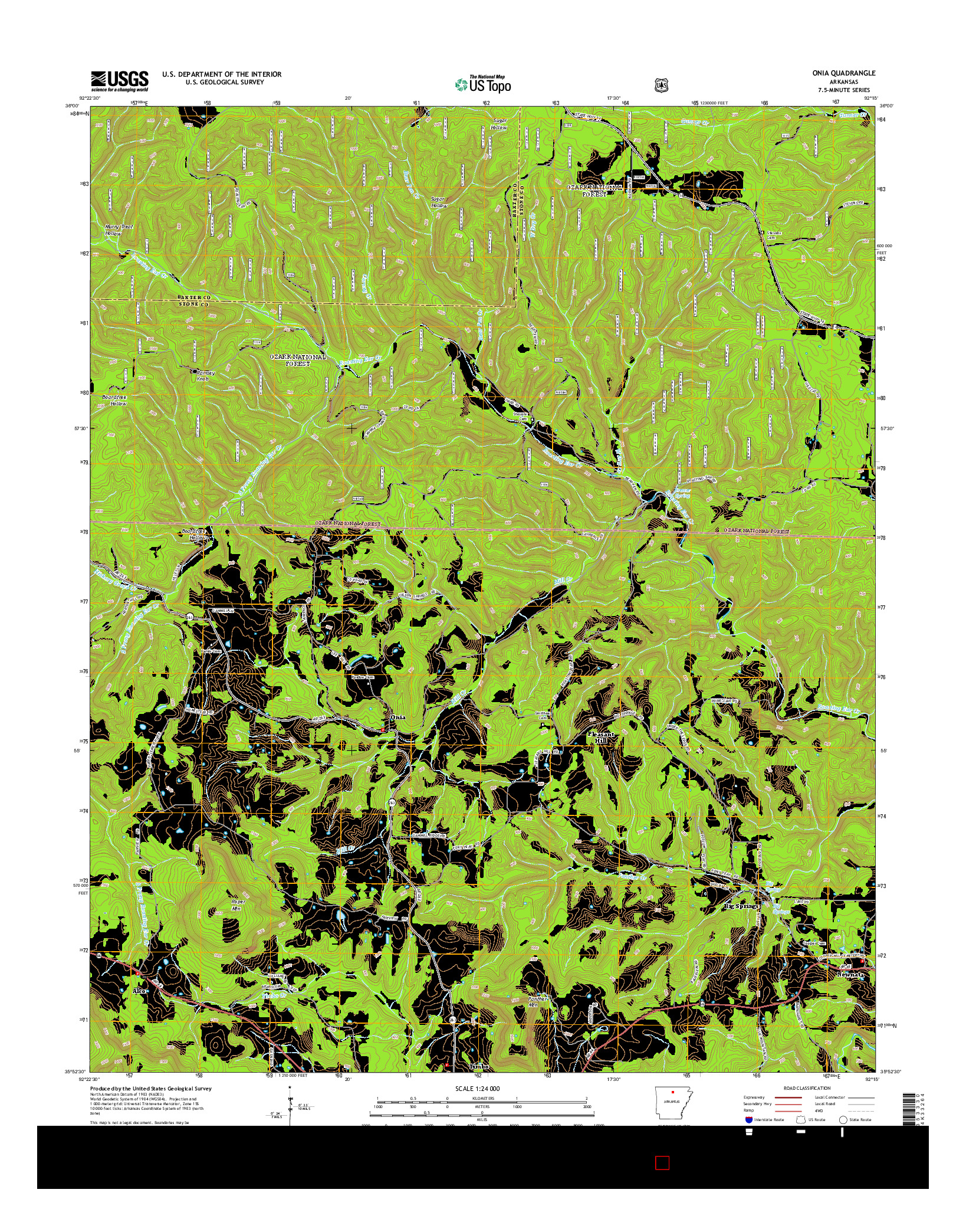 USGS US TOPO 7.5-MINUTE MAP FOR ONIA, AR 2014