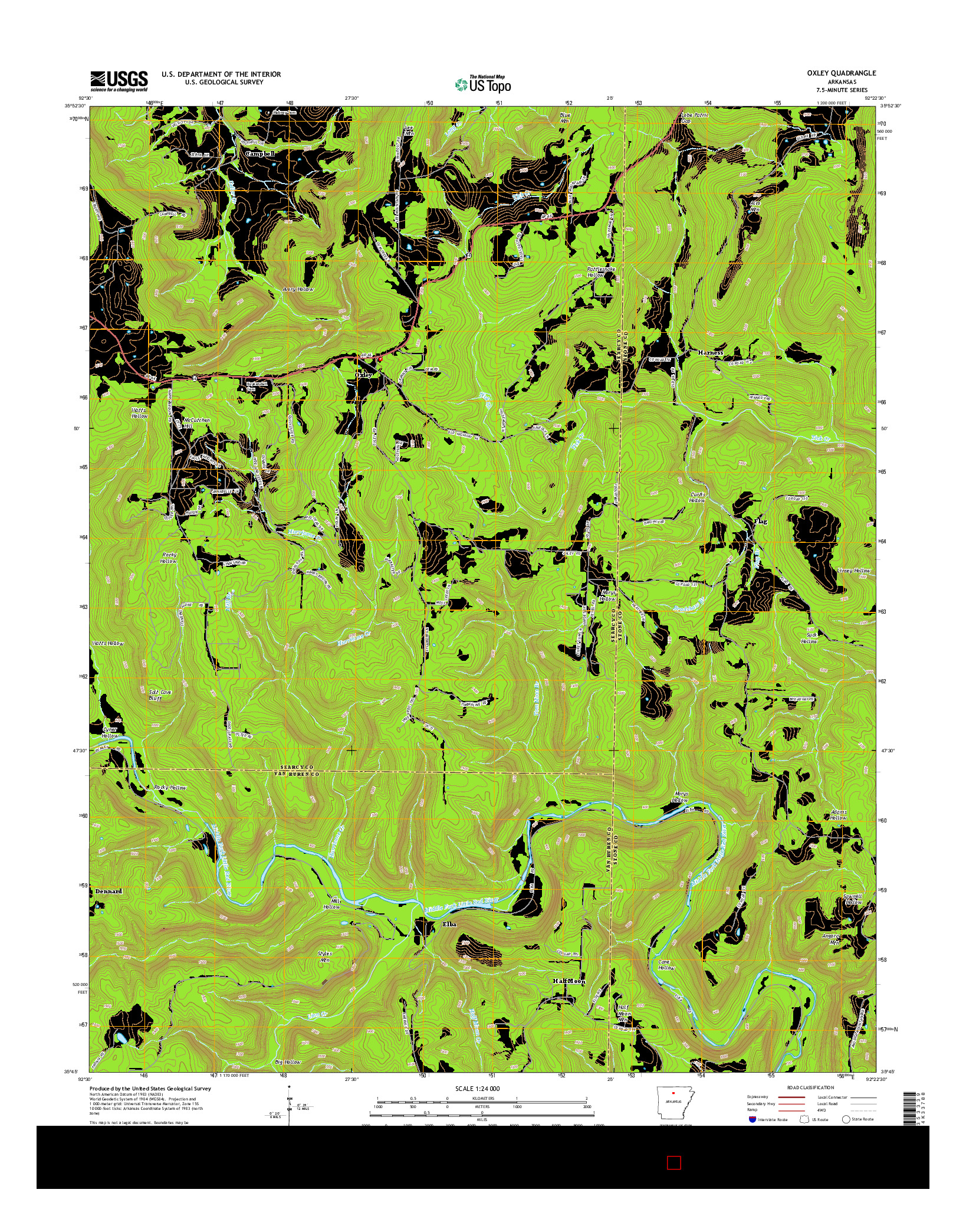 USGS US TOPO 7.5-MINUTE MAP FOR OXLEY, AR 2014