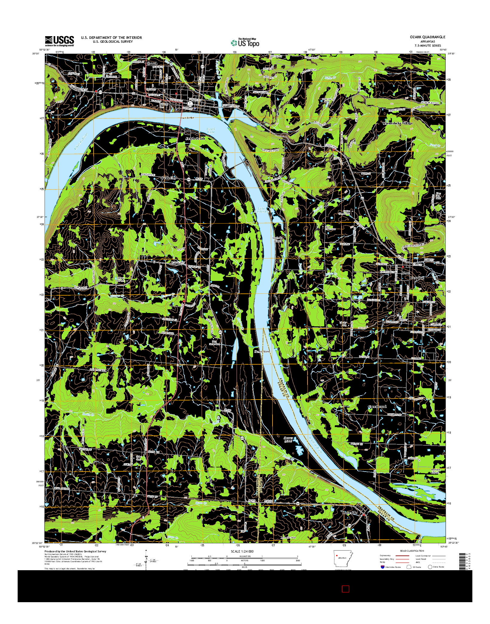 USGS US TOPO 7.5-MINUTE MAP FOR OZARK, AR 2014