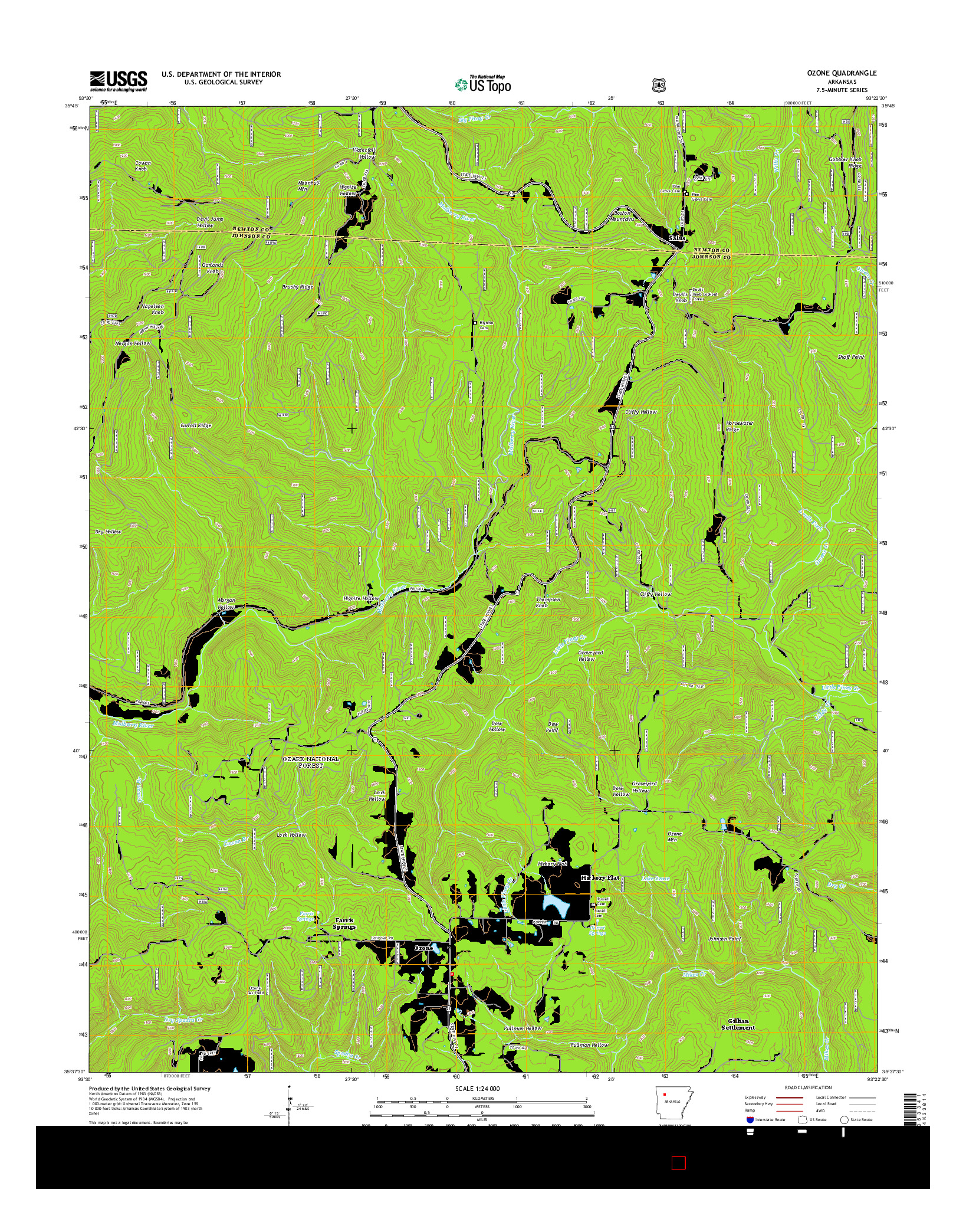 USGS US TOPO 7.5-MINUTE MAP FOR OZONE, AR 2014