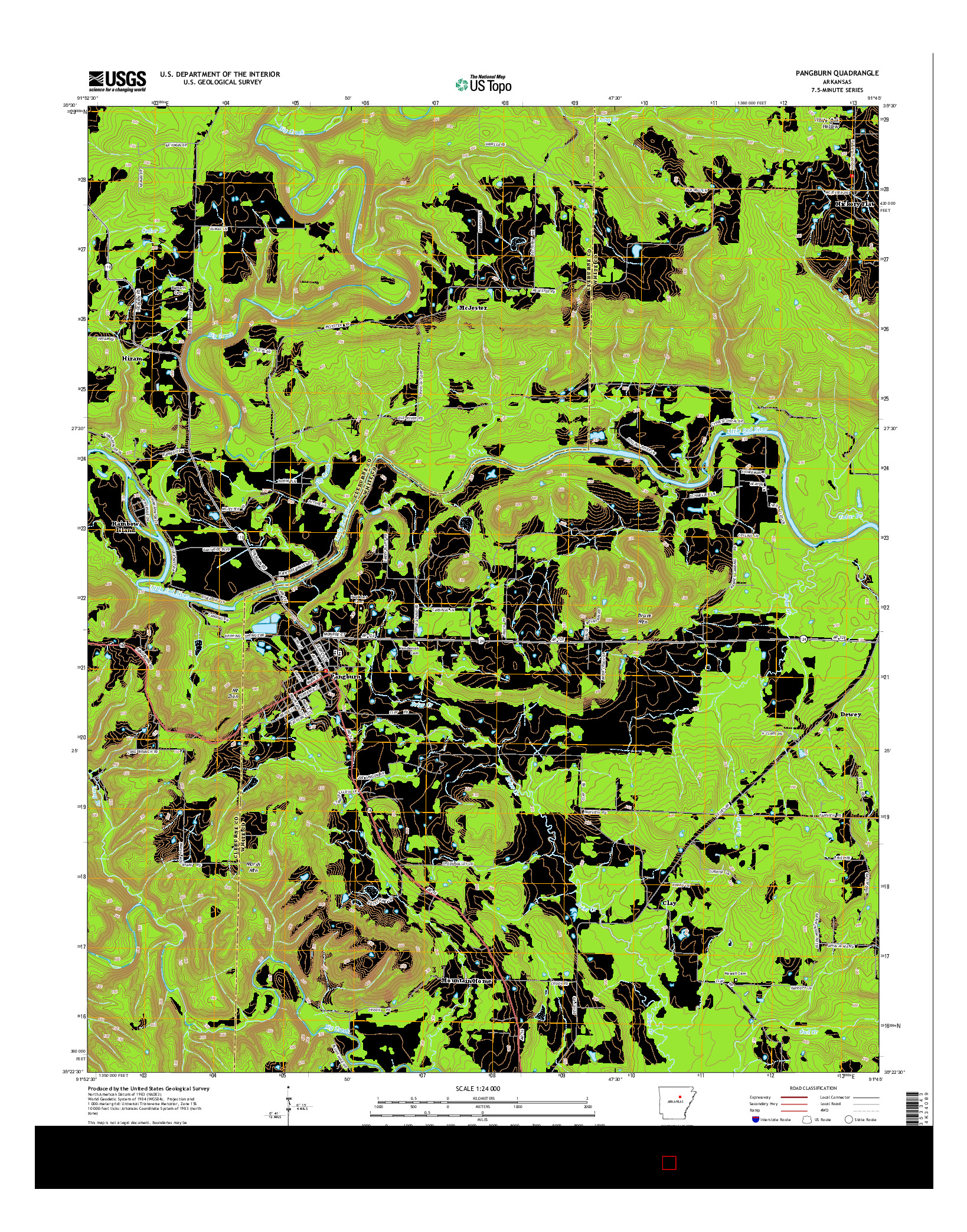 USGS US TOPO 7.5-MINUTE MAP FOR PANGBURN, AR 2014