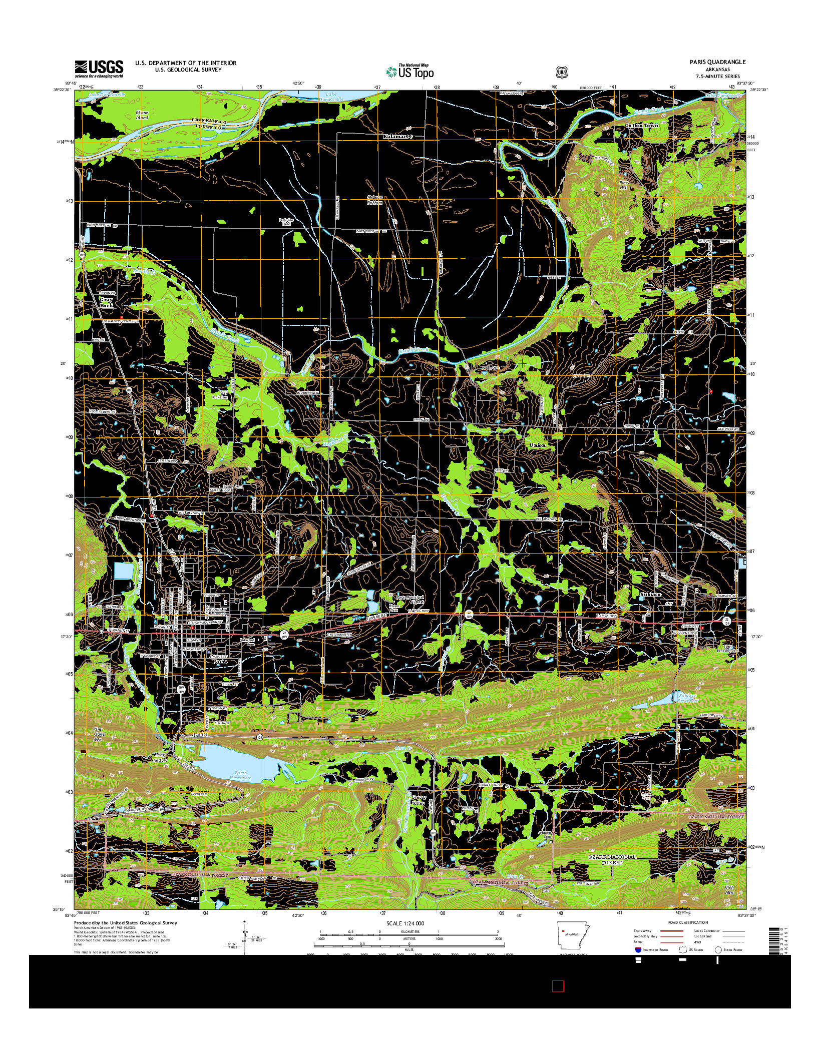 USGS US TOPO 7.5-MINUTE MAP FOR PARIS, AR 2014