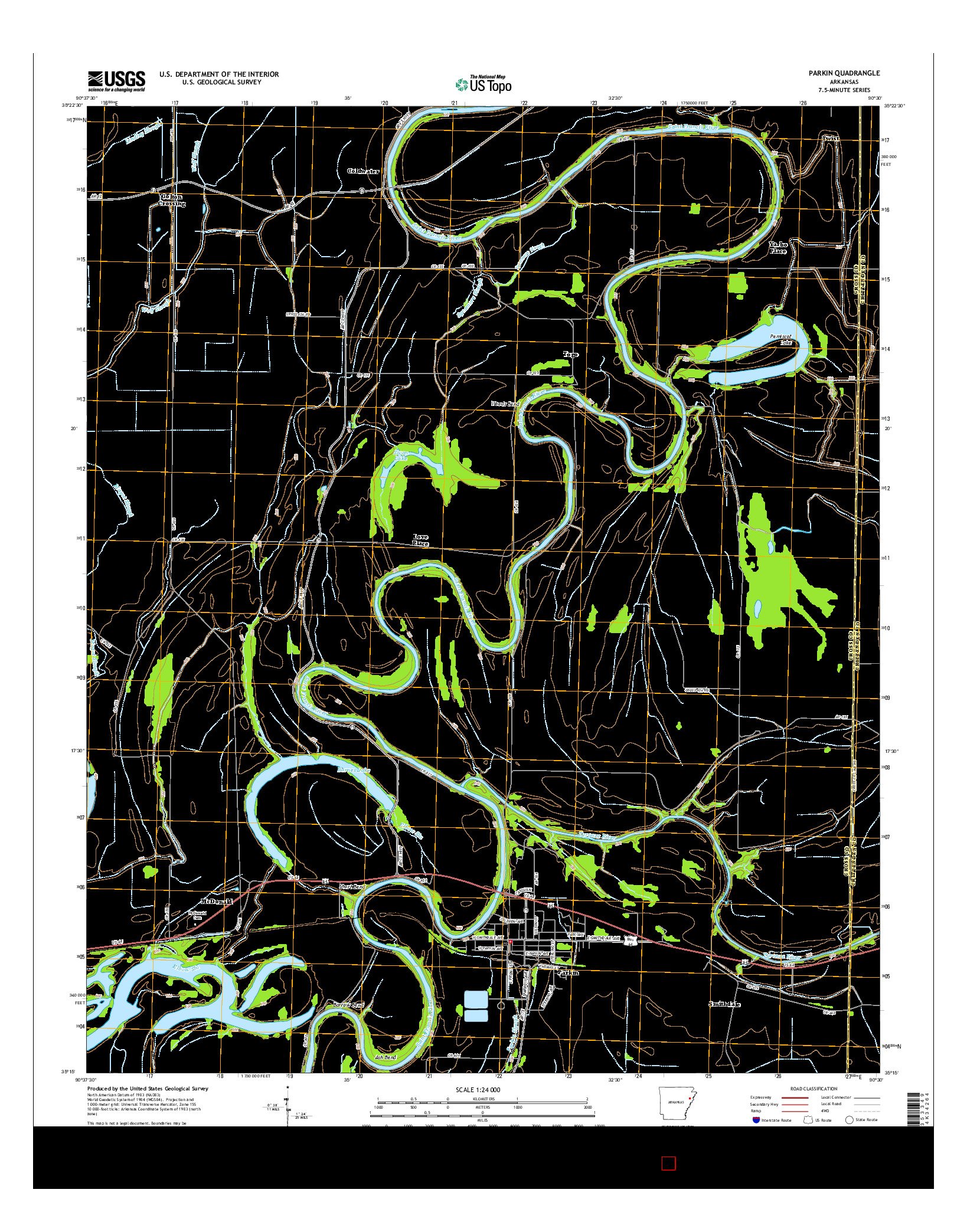 USGS US TOPO 7.5-MINUTE MAP FOR PARKIN, AR 2014