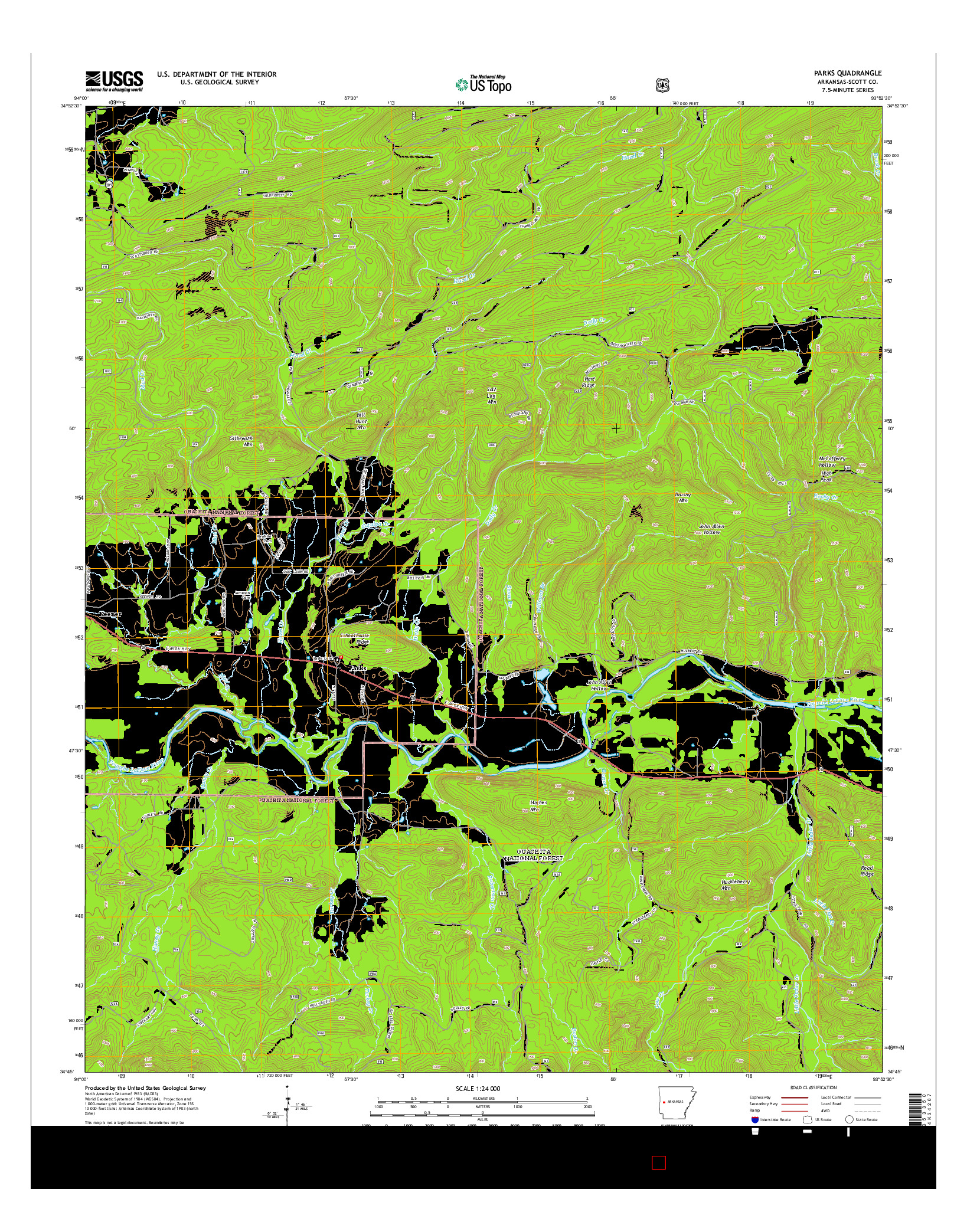 USGS US TOPO 7.5-MINUTE MAP FOR PARKS, AR 2014