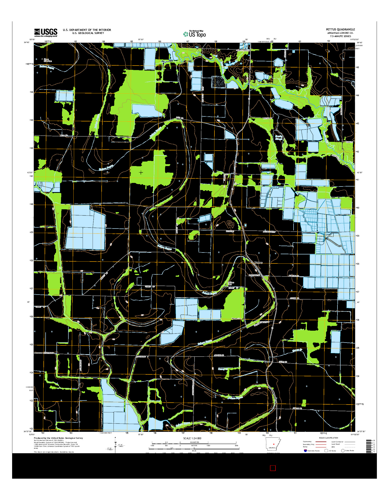 USGS US TOPO 7.5-MINUTE MAP FOR PETTUS, AR 2014