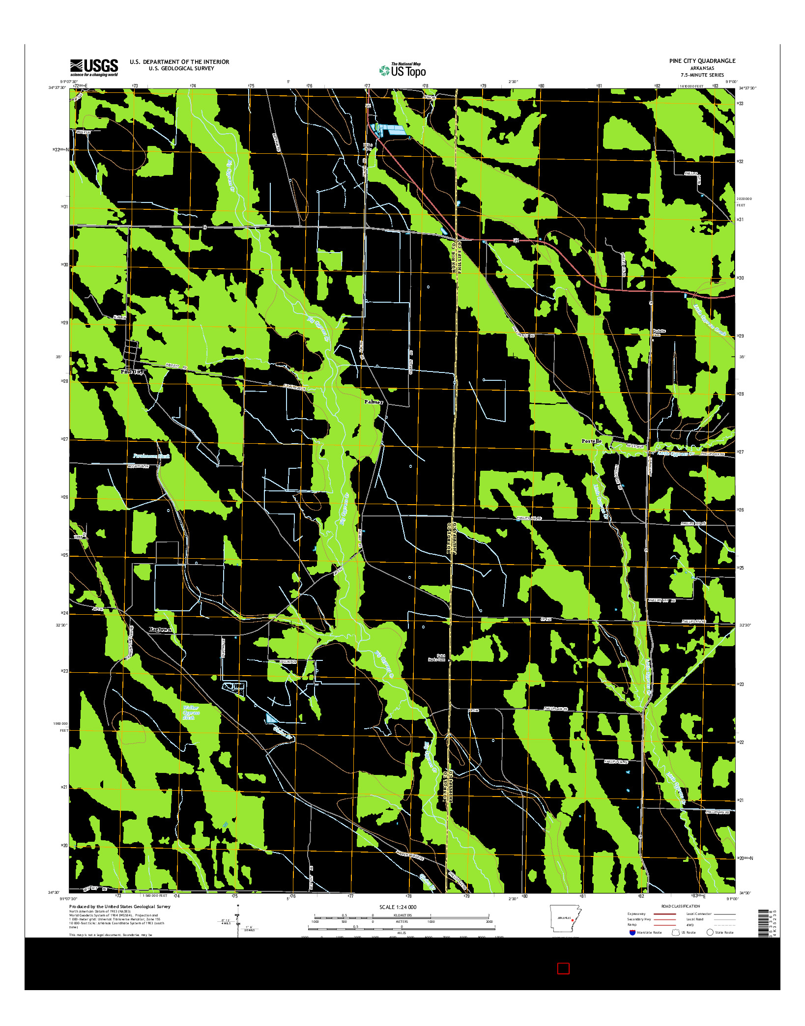USGS US TOPO 7.5-MINUTE MAP FOR PINE CITY, AR 2014