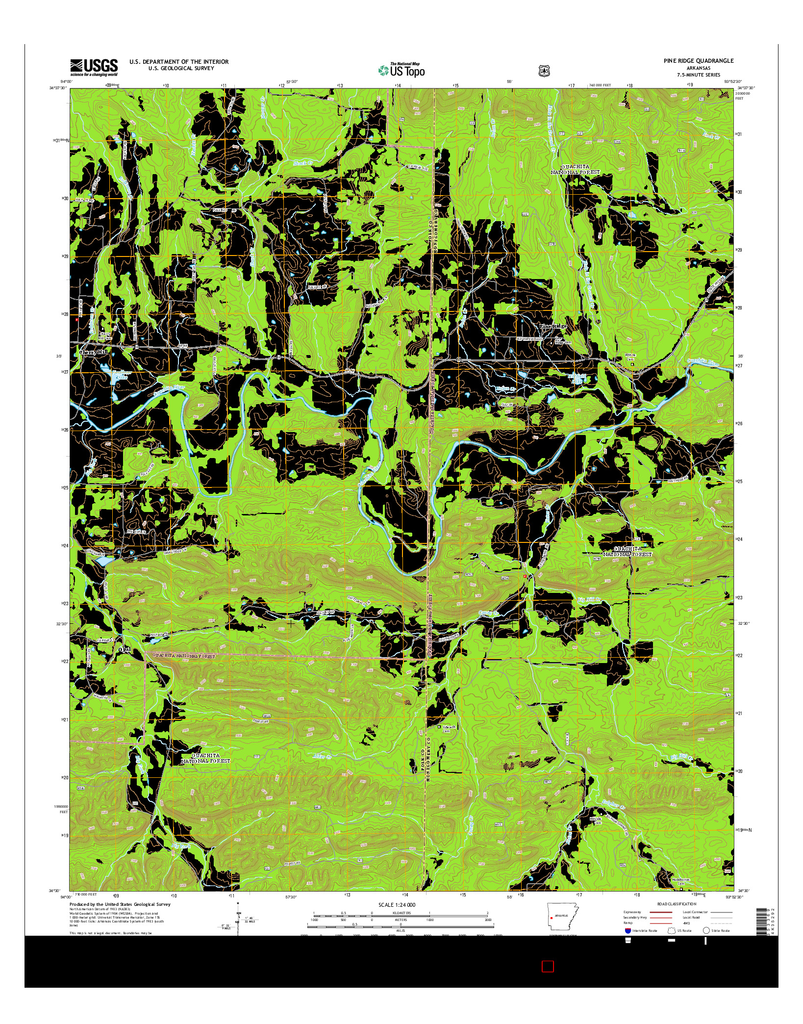 USGS US TOPO 7.5-MINUTE MAP FOR PINE RIDGE, AR 2014