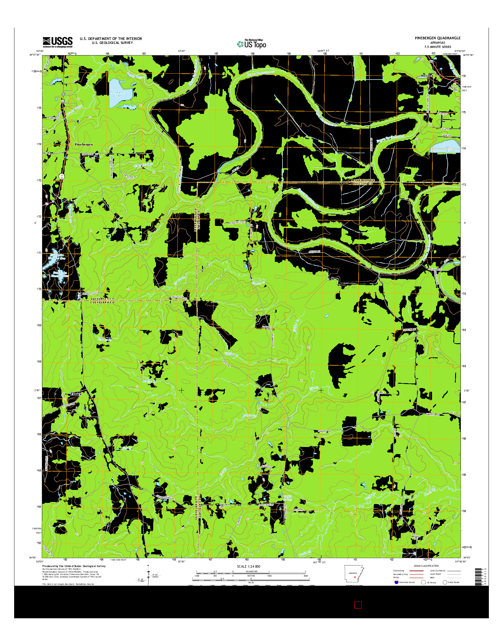 USGS US TOPO 7.5-MINUTE MAP FOR PINEBERGEN, AR 2014