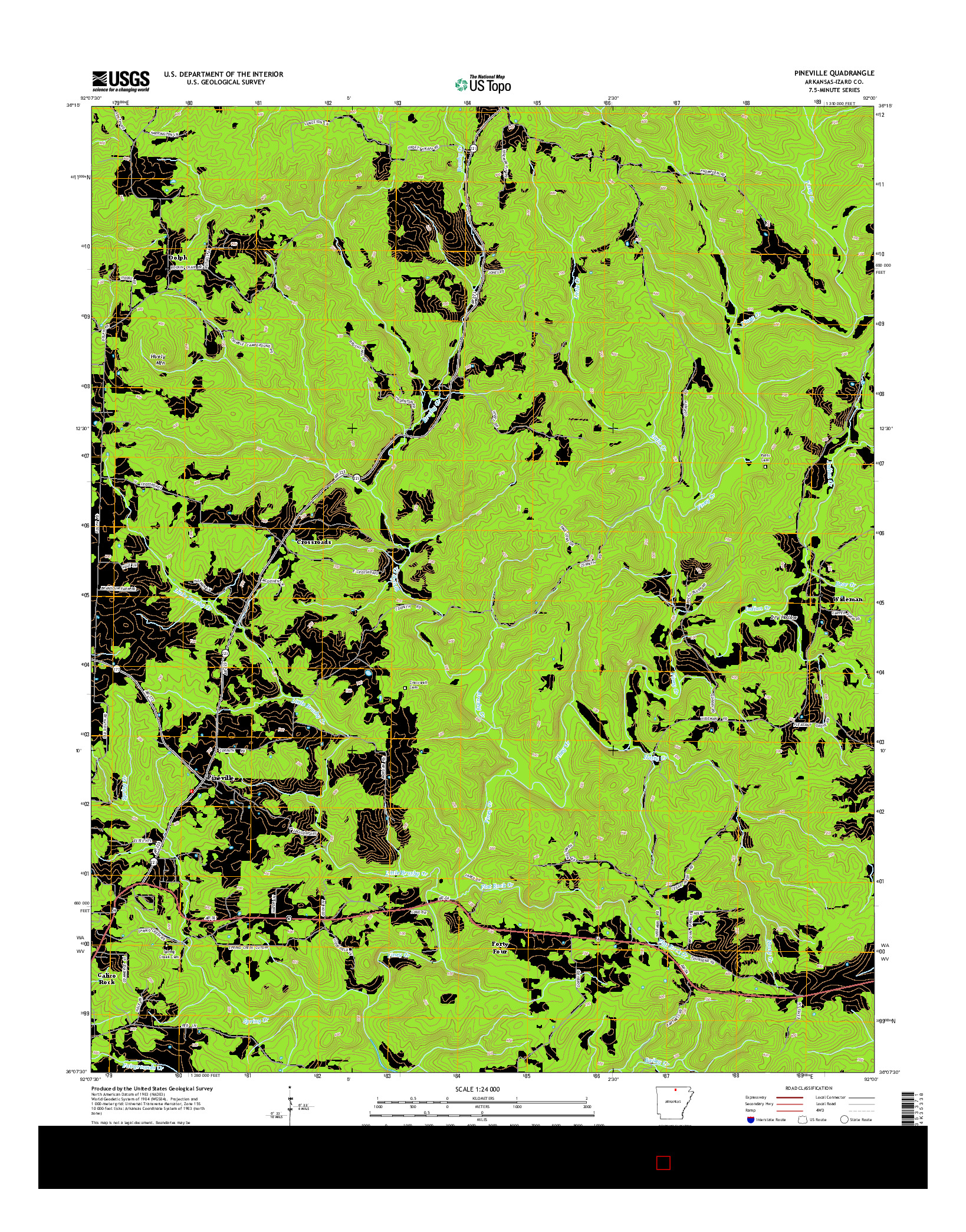 USGS US TOPO 7.5-MINUTE MAP FOR PINEVILLE, AR 2014