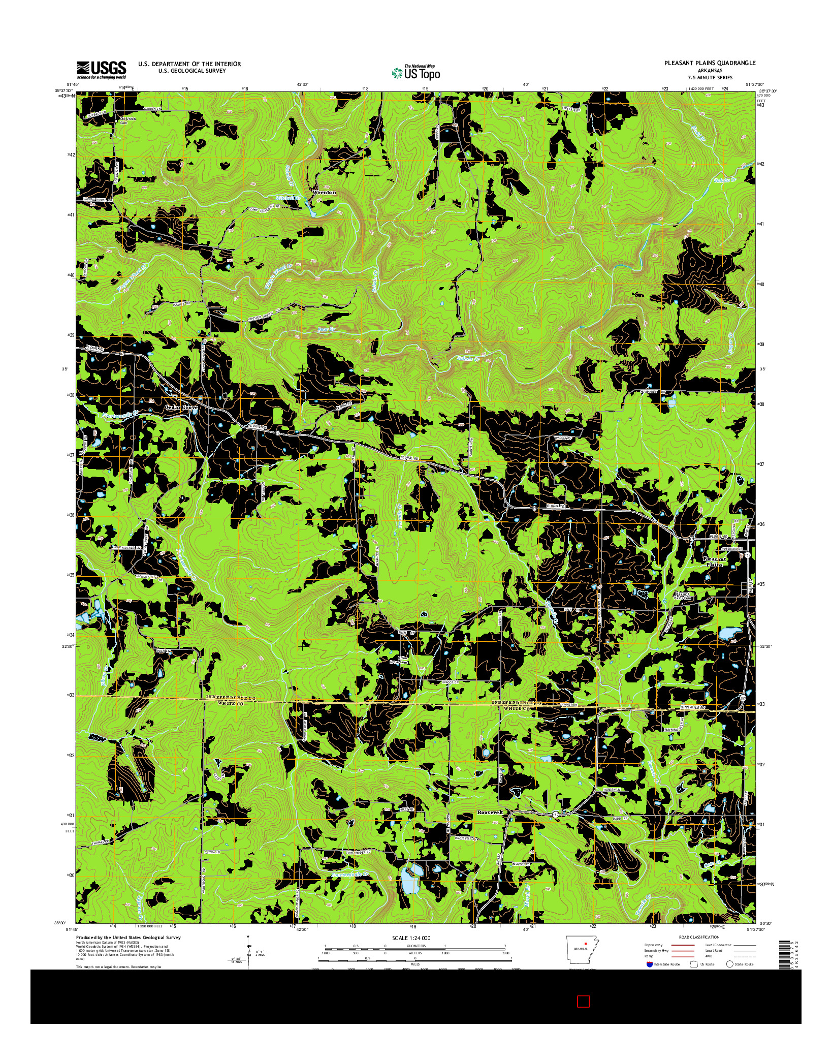 USGS US TOPO 7.5-MINUTE MAP FOR PLEASANT PLAINS, AR 2014