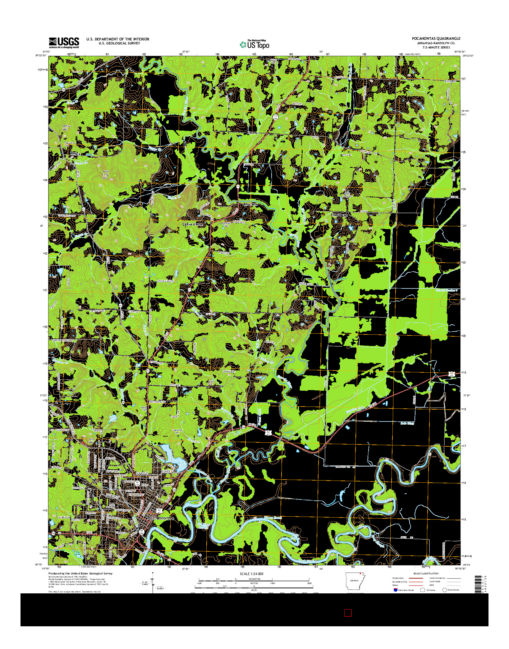 USGS US TOPO 7.5-MINUTE MAP FOR POCAHONTAS, AR 2014