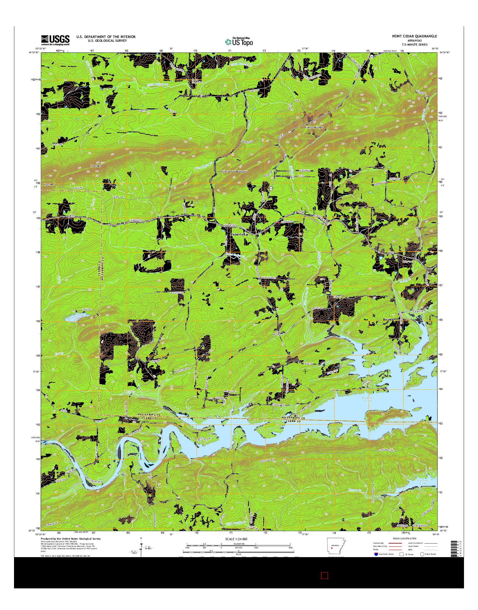 USGS US TOPO 7.5-MINUTE MAP FOR POINT CEDAR, AR 2014