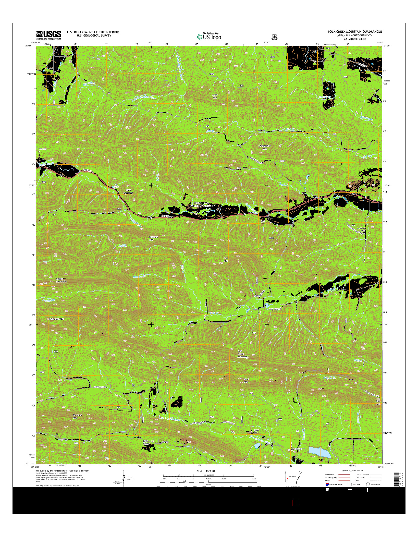 USGS US TOPO 7.5-MINUTE MAP FOR POLK CREEK MOUNTAIN, AR 2014