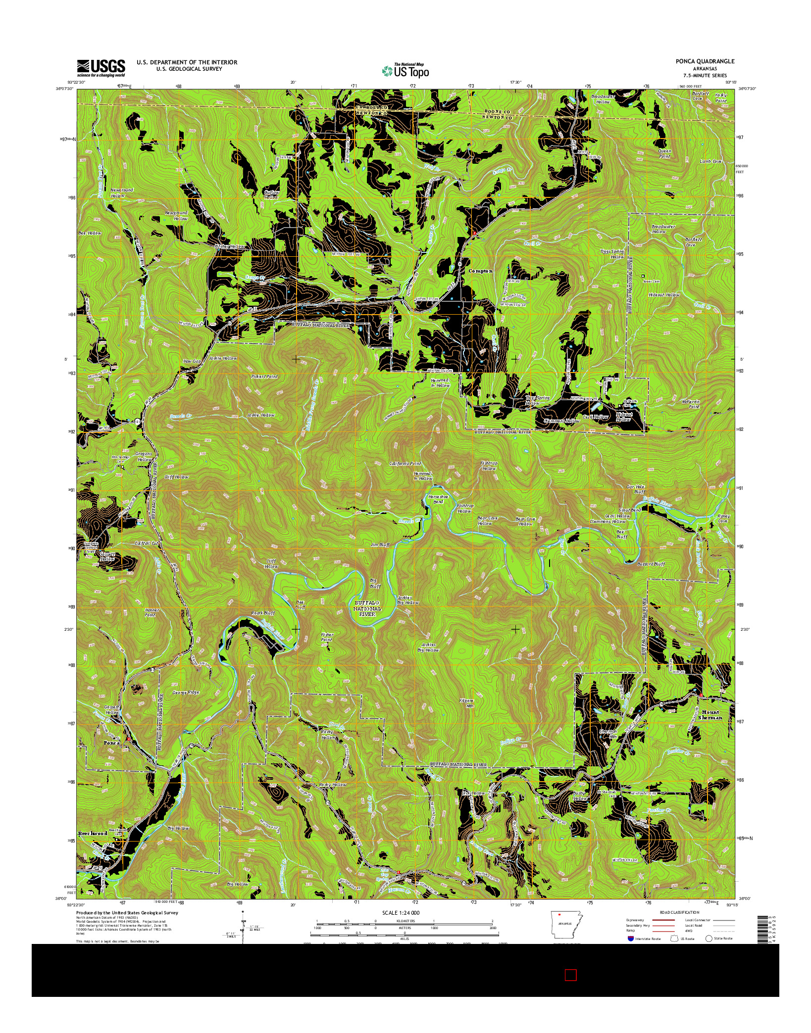 USGS US TOPO 7.5-MINUTE MAP FOR PONCA, AR 2014