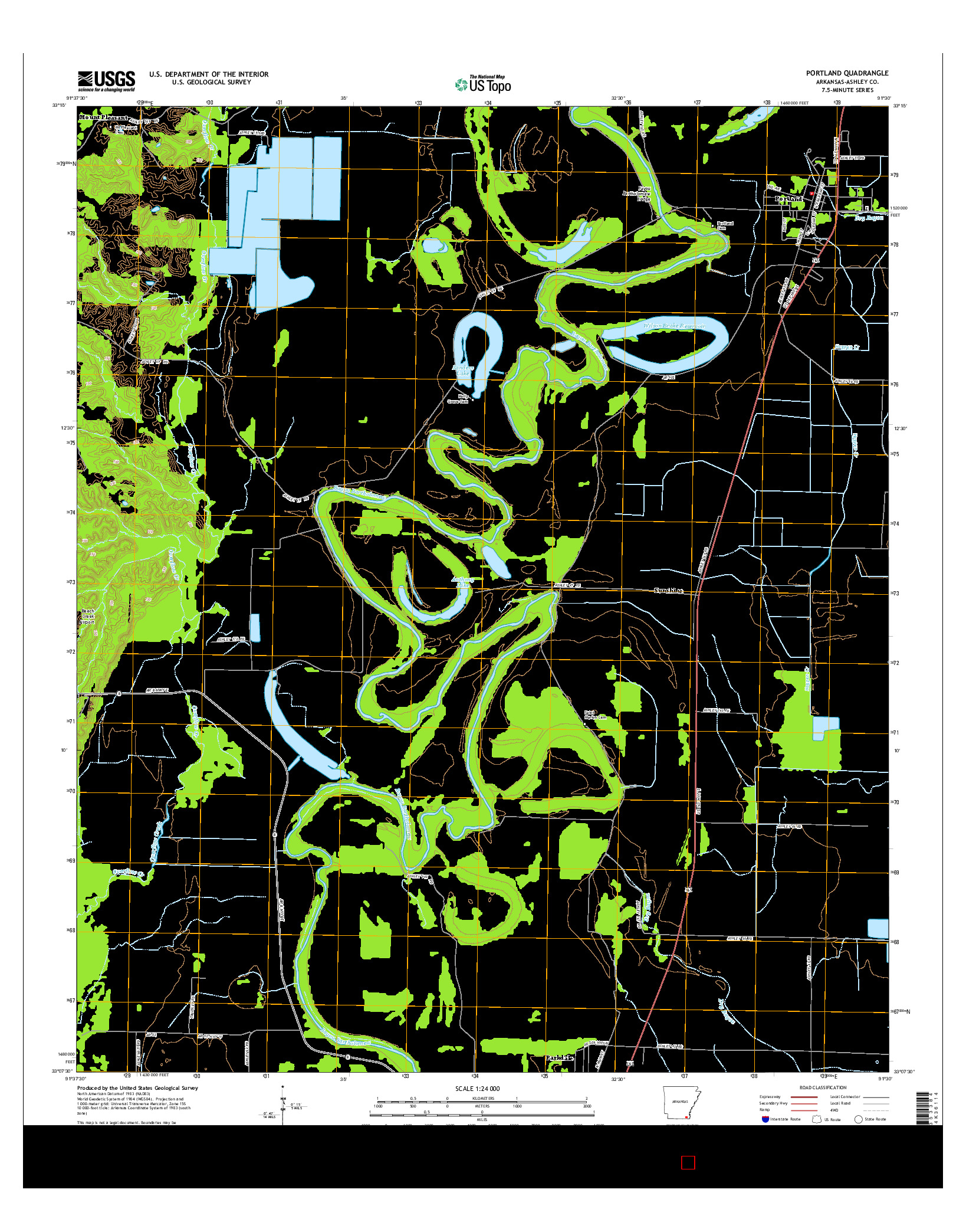 USGS US TOPO 7.5-MINUTE MAP FOR PORTLAND, AR 2014