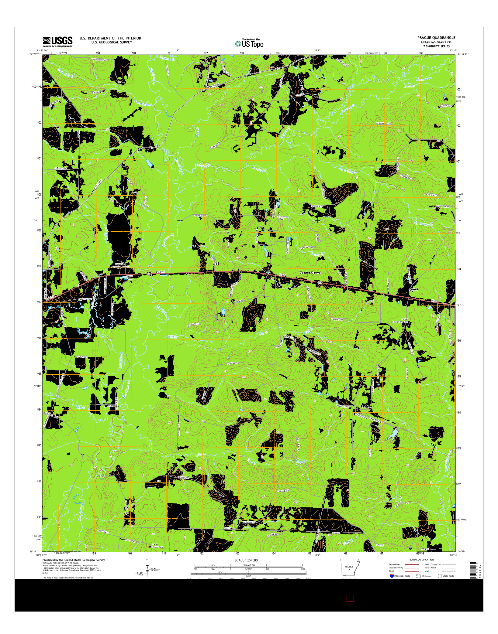 USGS US TOPO 7.5-MINUTE MAP FOR PRAGUE, AR 2014