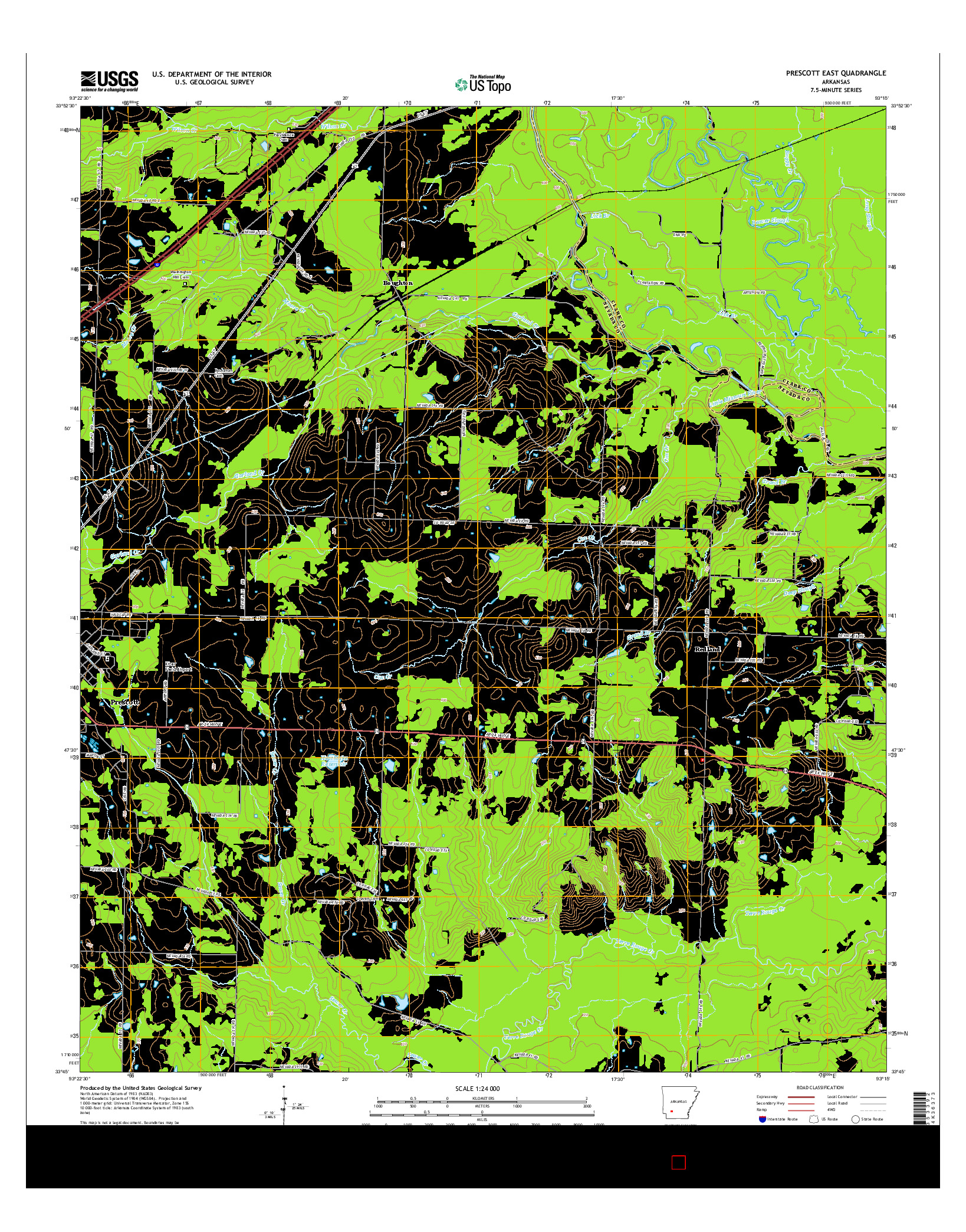 USGS US TOPO 7.5-MINUTE MAP FOR PRESCOTT EAST, AR 2014