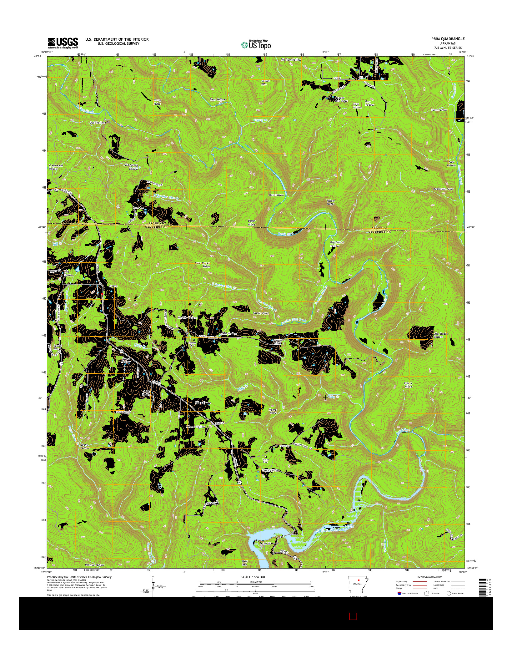 USGS US TOPO 7.5-MINUTE MAP FOR PRIM, AR 2014