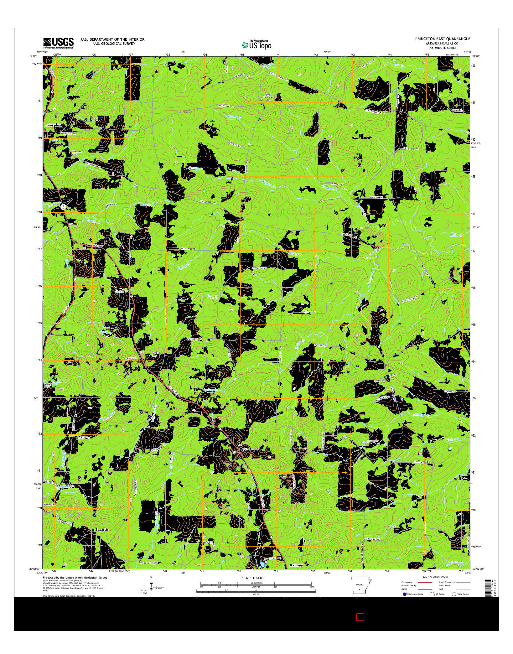 USGS US TOPO 7.5-MINUTE MAP FOR PRINCETON EAST, AR 2014