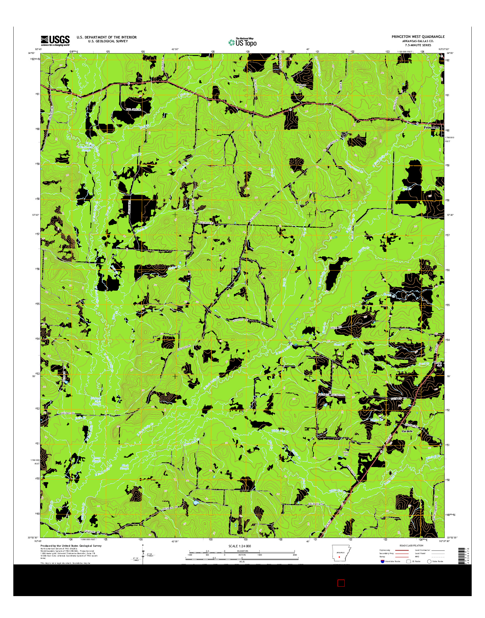 USGS US TOPO 7.5-MINUTE MAP FOR PRINCETON WEST, AR 2014