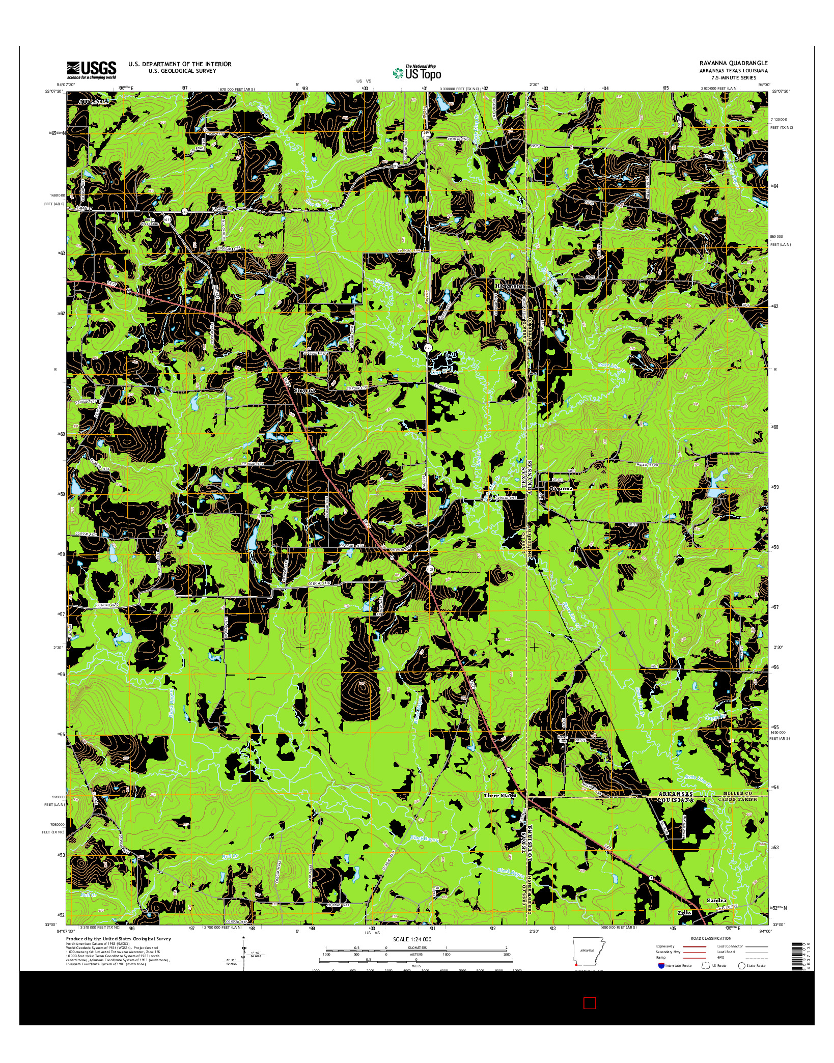 USGS US TOPO 7.5-MINUTE MAP FOR RAVANNA, AR-TX-LA 2014