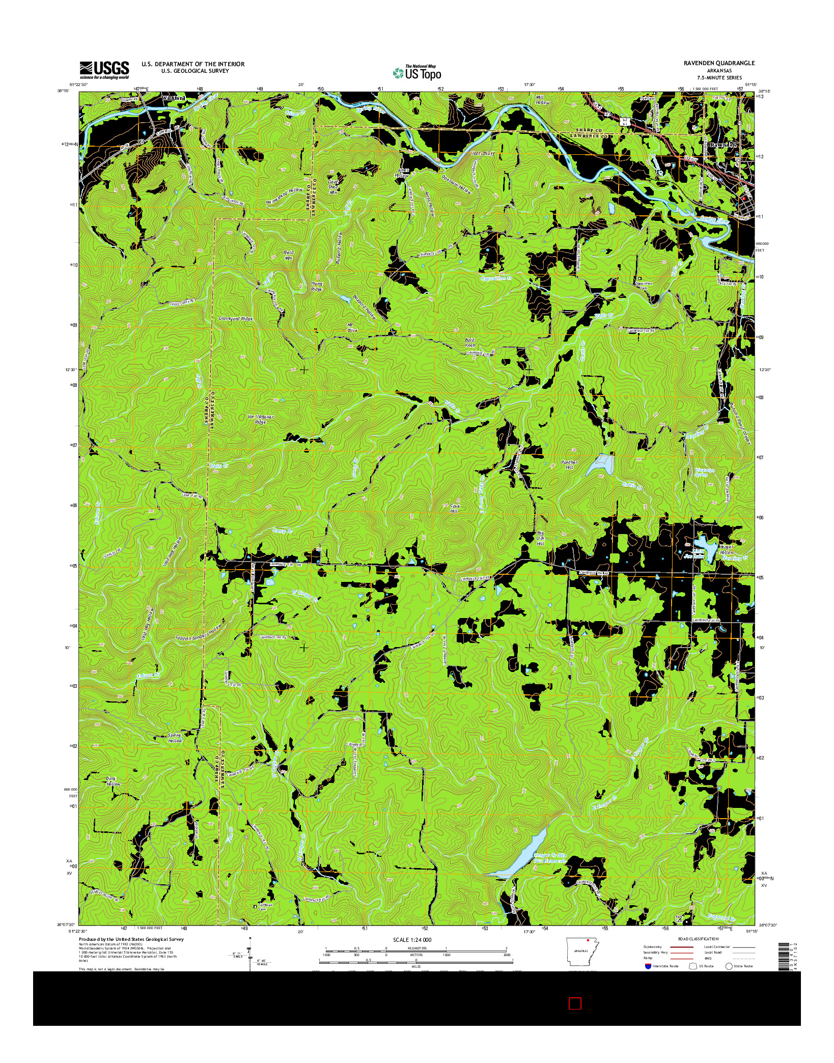 USGS US TOPO 7.5-MINUTE MAP FOR RAVENDEN, AR 2014